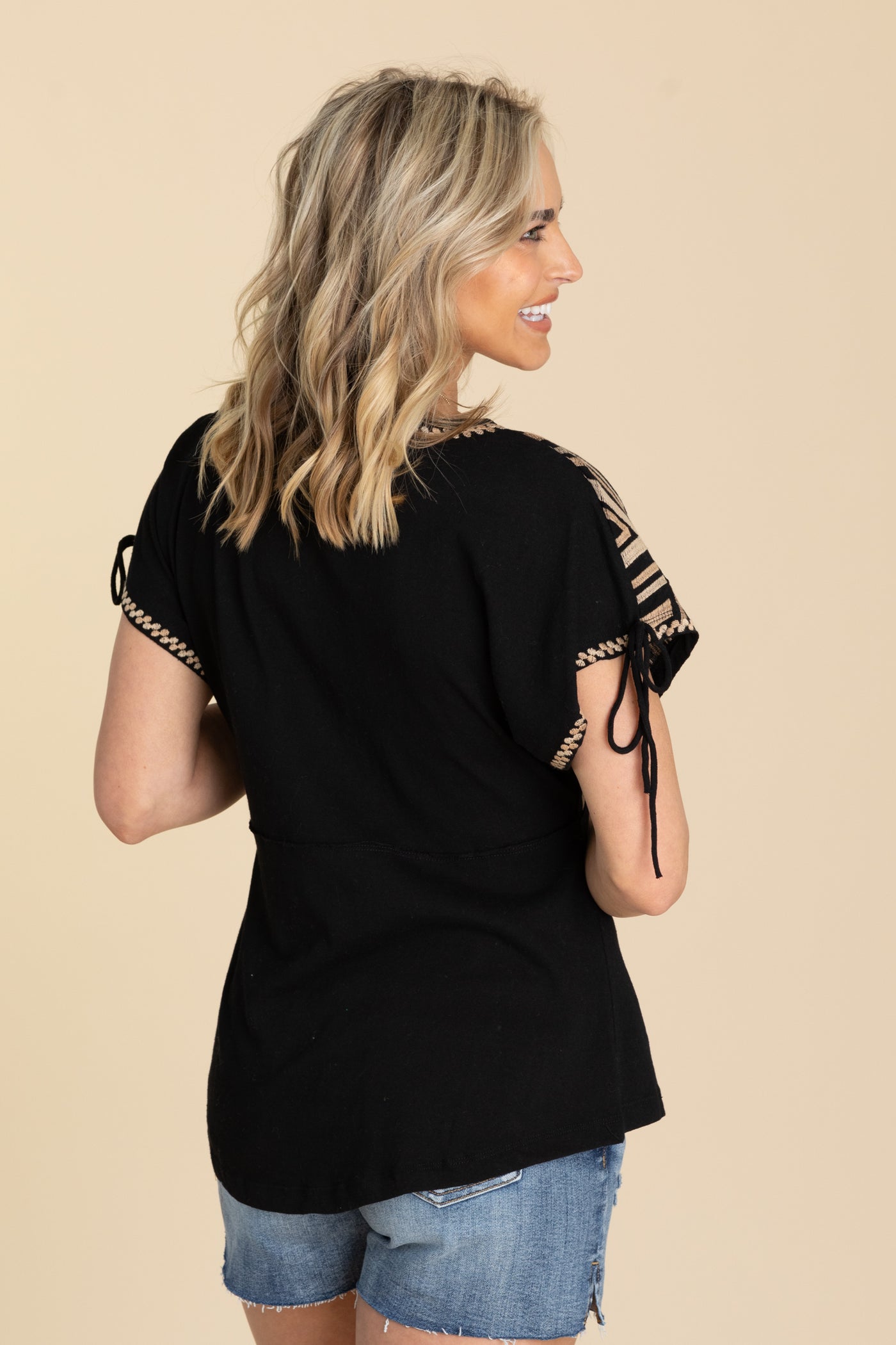 Stripe Detail V-Neck Woven Top