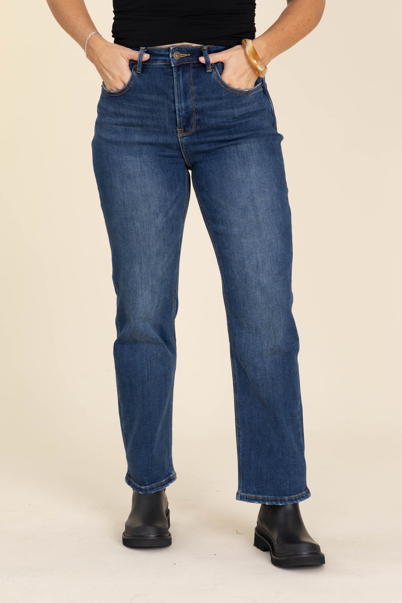 Mica Fleece High Rise Back Dart Straight Jeans