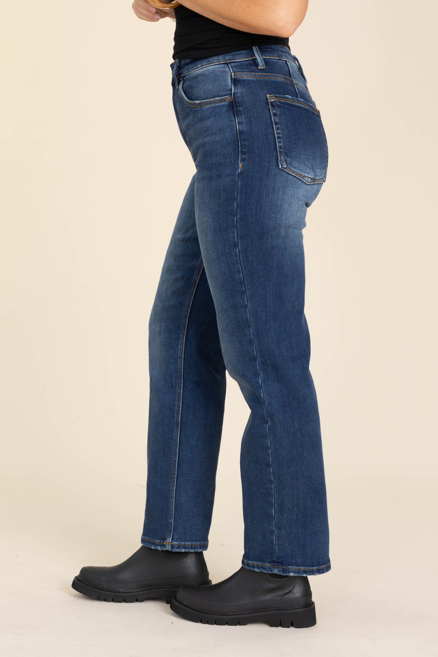 Mica Fleece High Rise Back Dart Straight Jeans