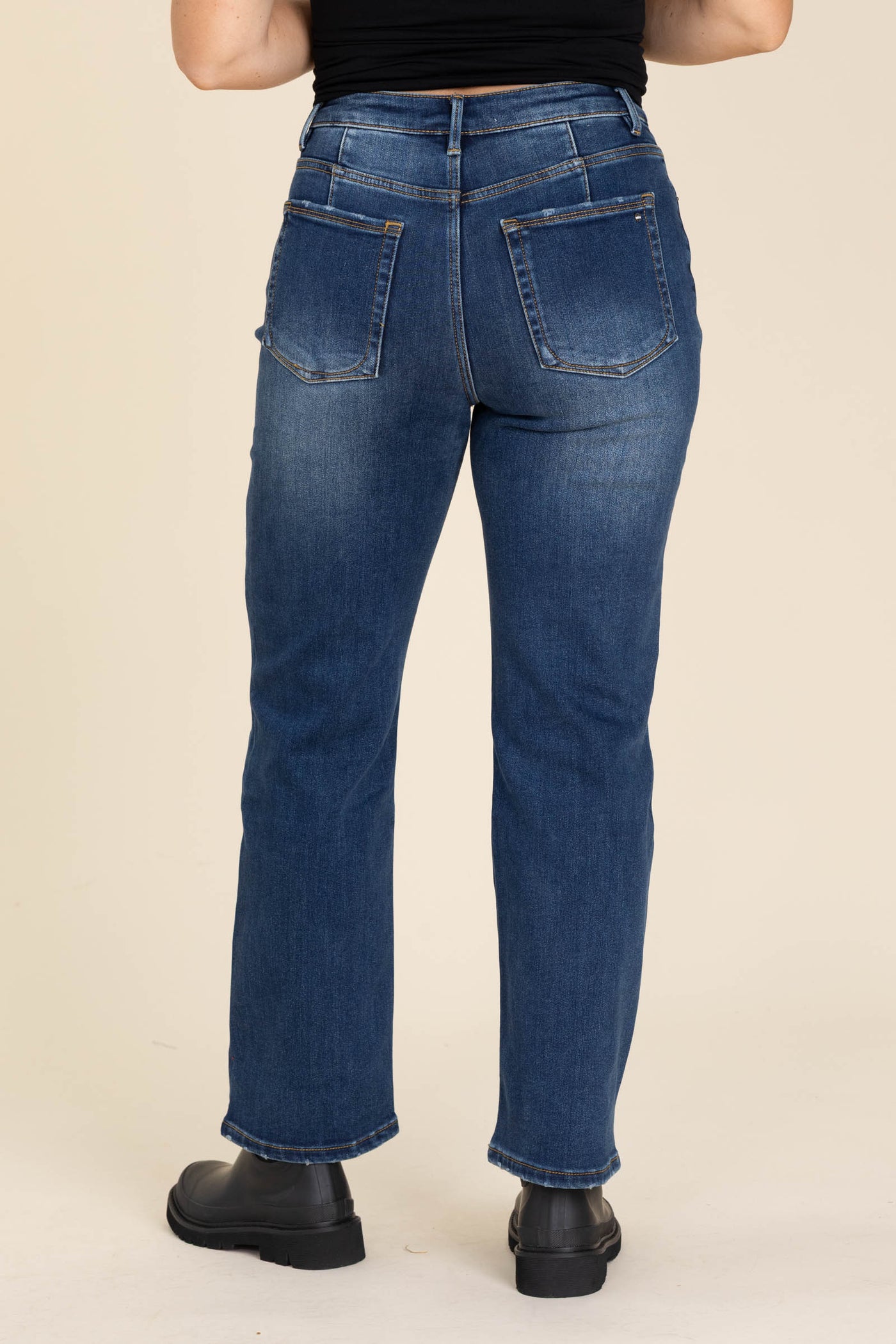 Mica Fleece High Rise Back Dart Straight Jeans