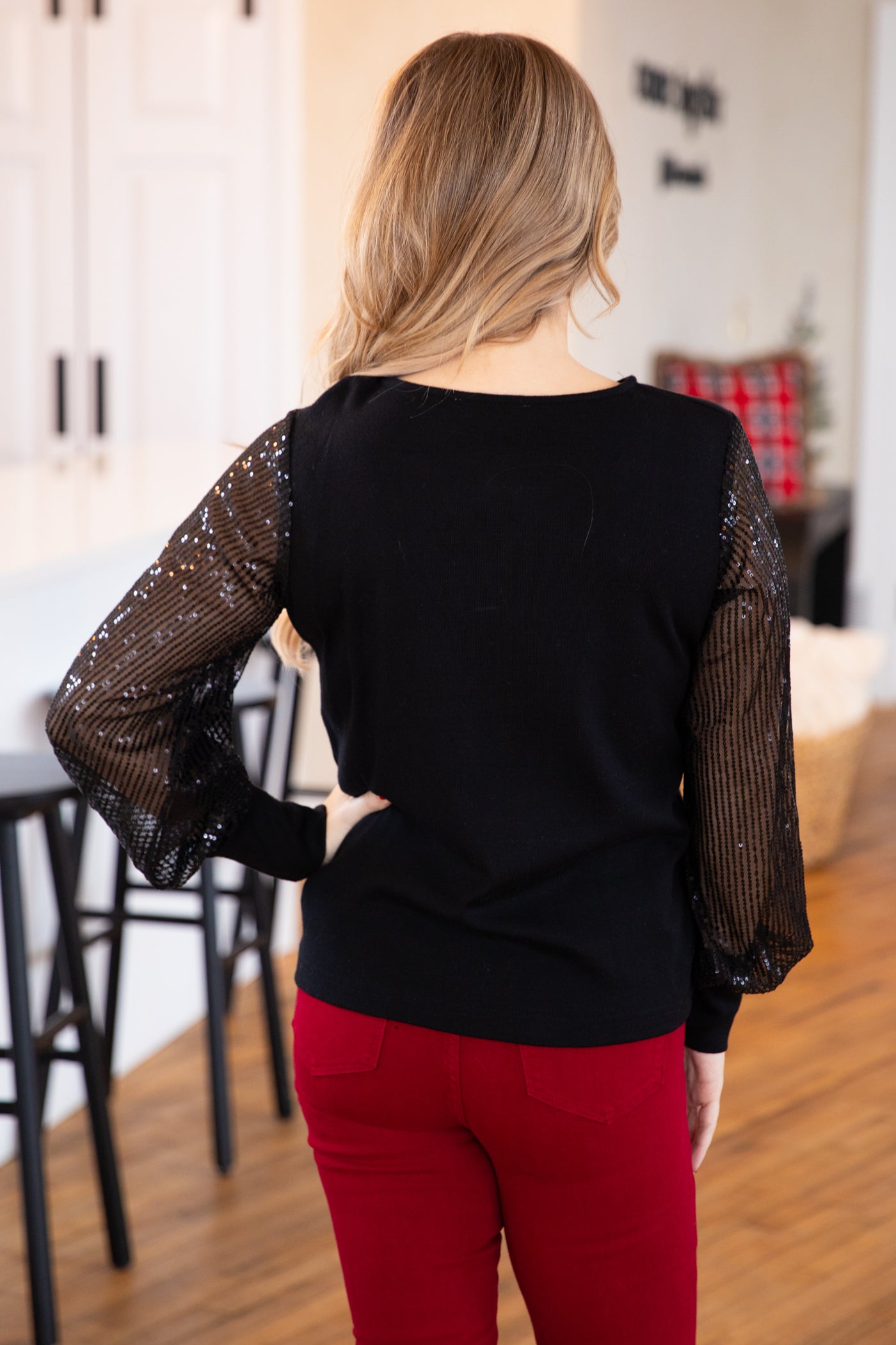 Black Top With Sequin Sleeves