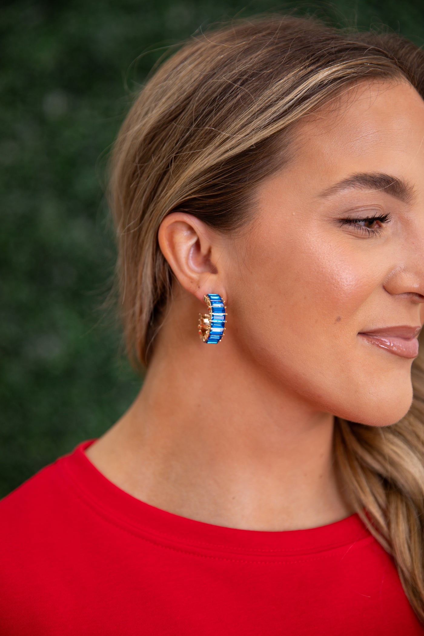 Blue Rhinestone Double Hoop Earrings