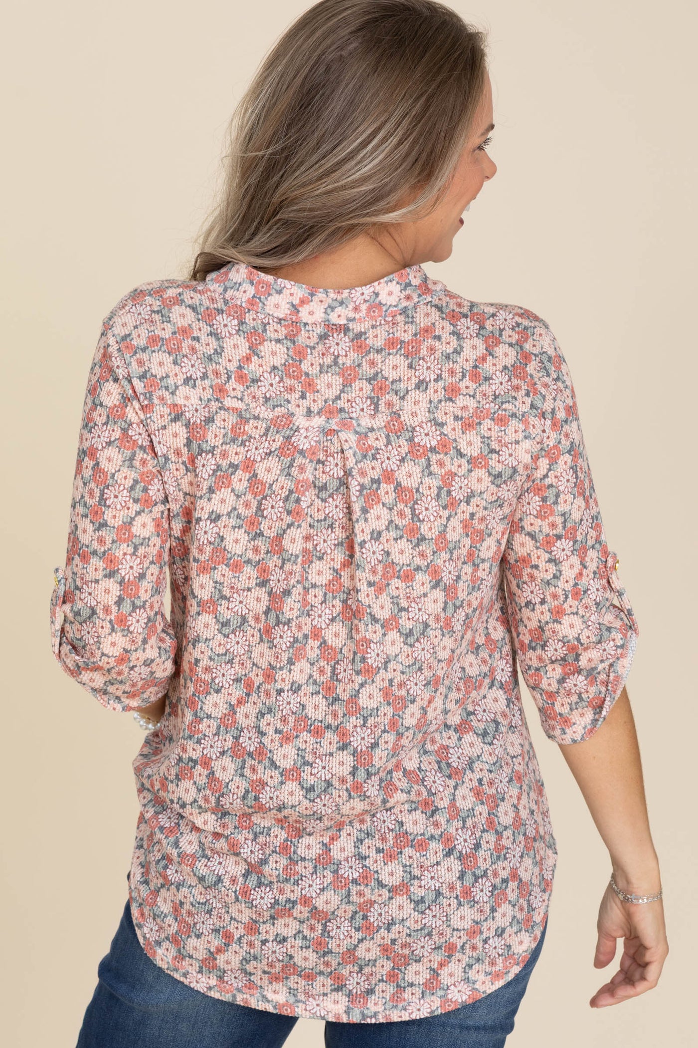 Rust Multicolor Floral Quarter Sleeve Knit Top