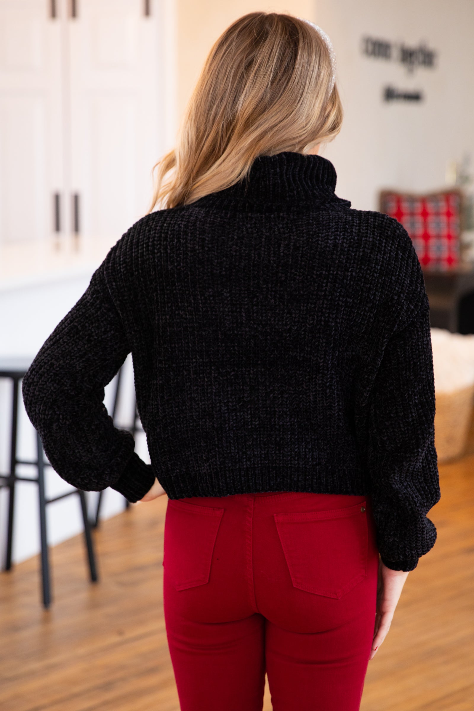 Black Chenille Turtleneck Sweater