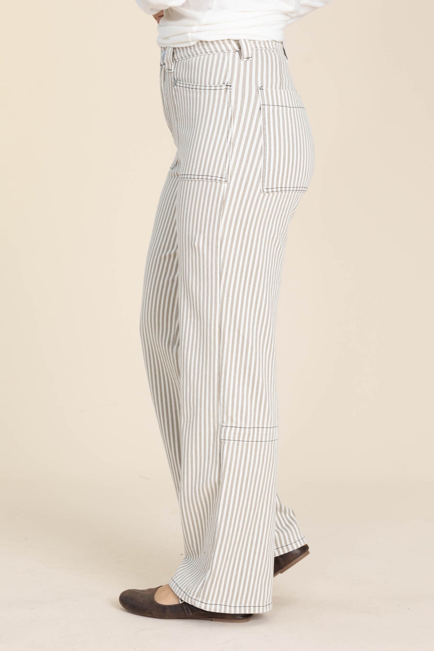 Mocha Striped Loose Fit Straight Jeans