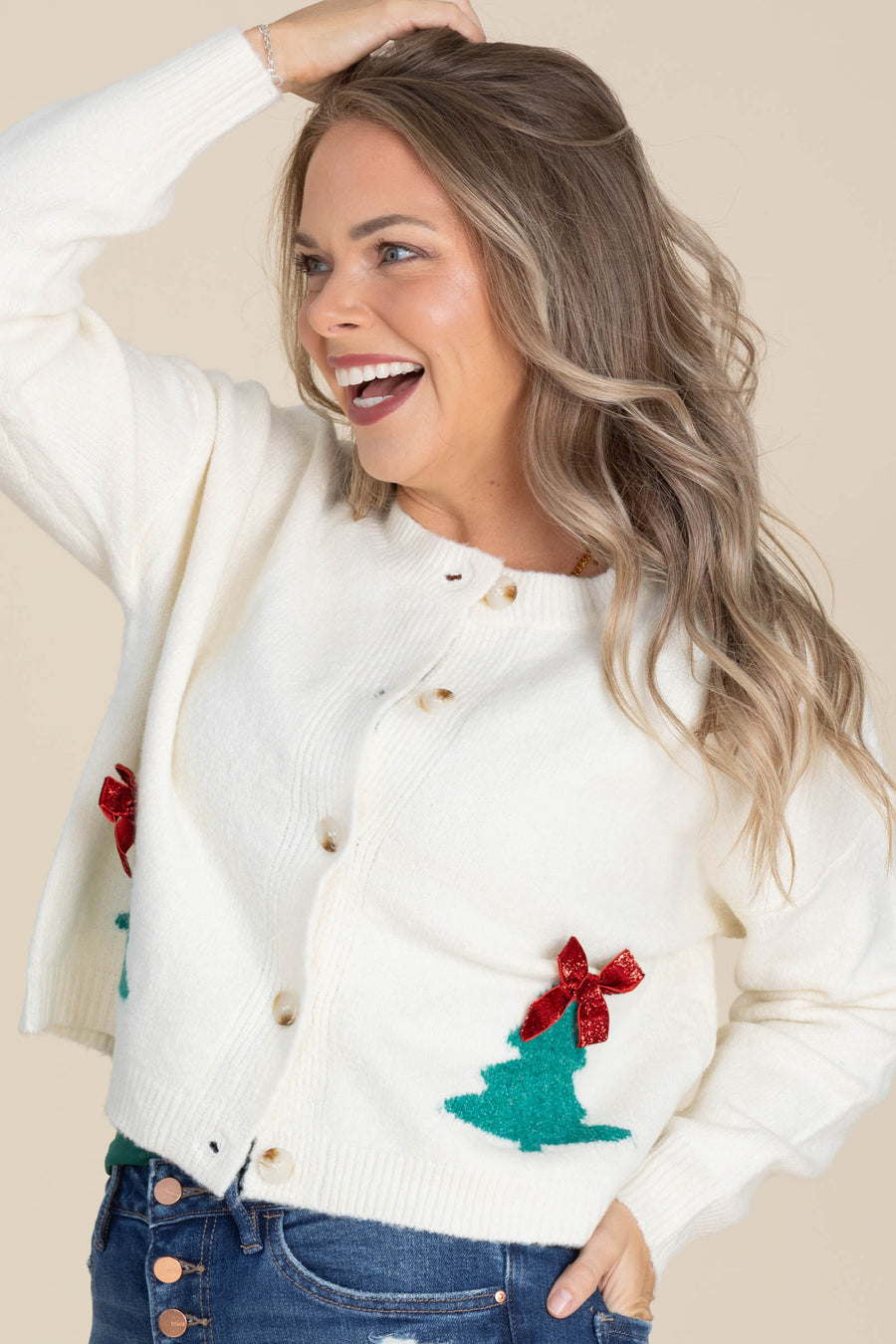 Ivory Holiday Christmas Tree Cardigan