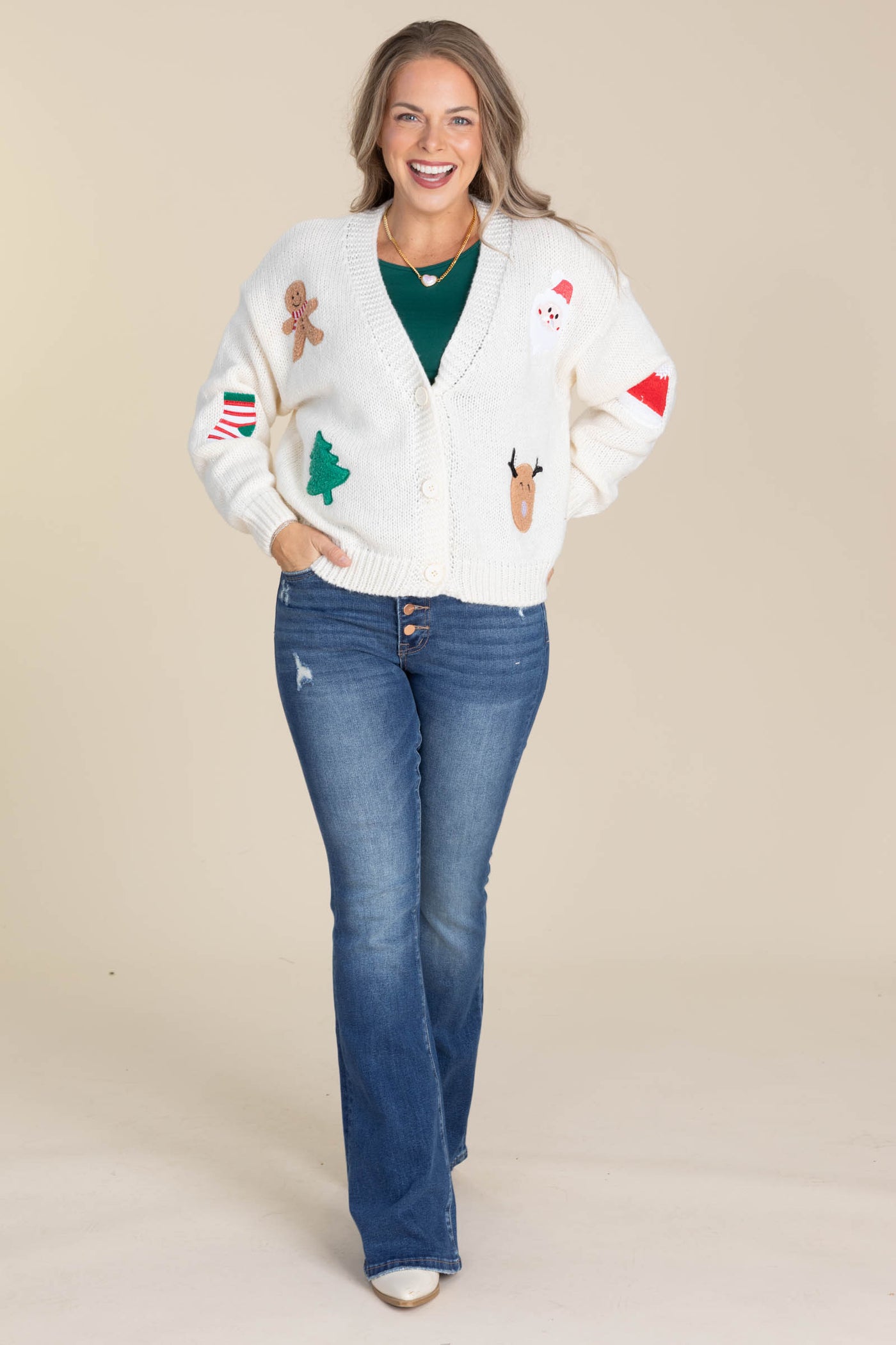 Ivory Christmas Patches Cardigan