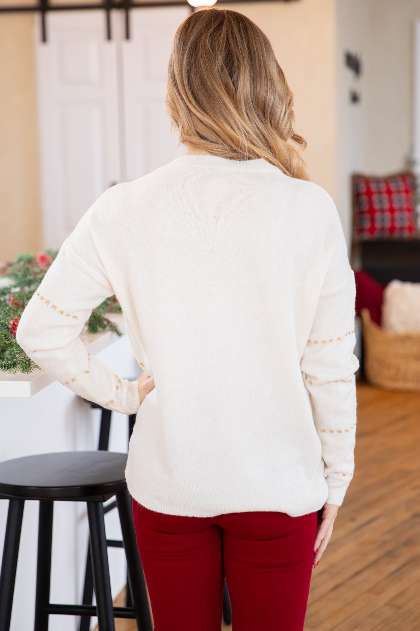 Ivory and Metallic Gold Detail Sweater
