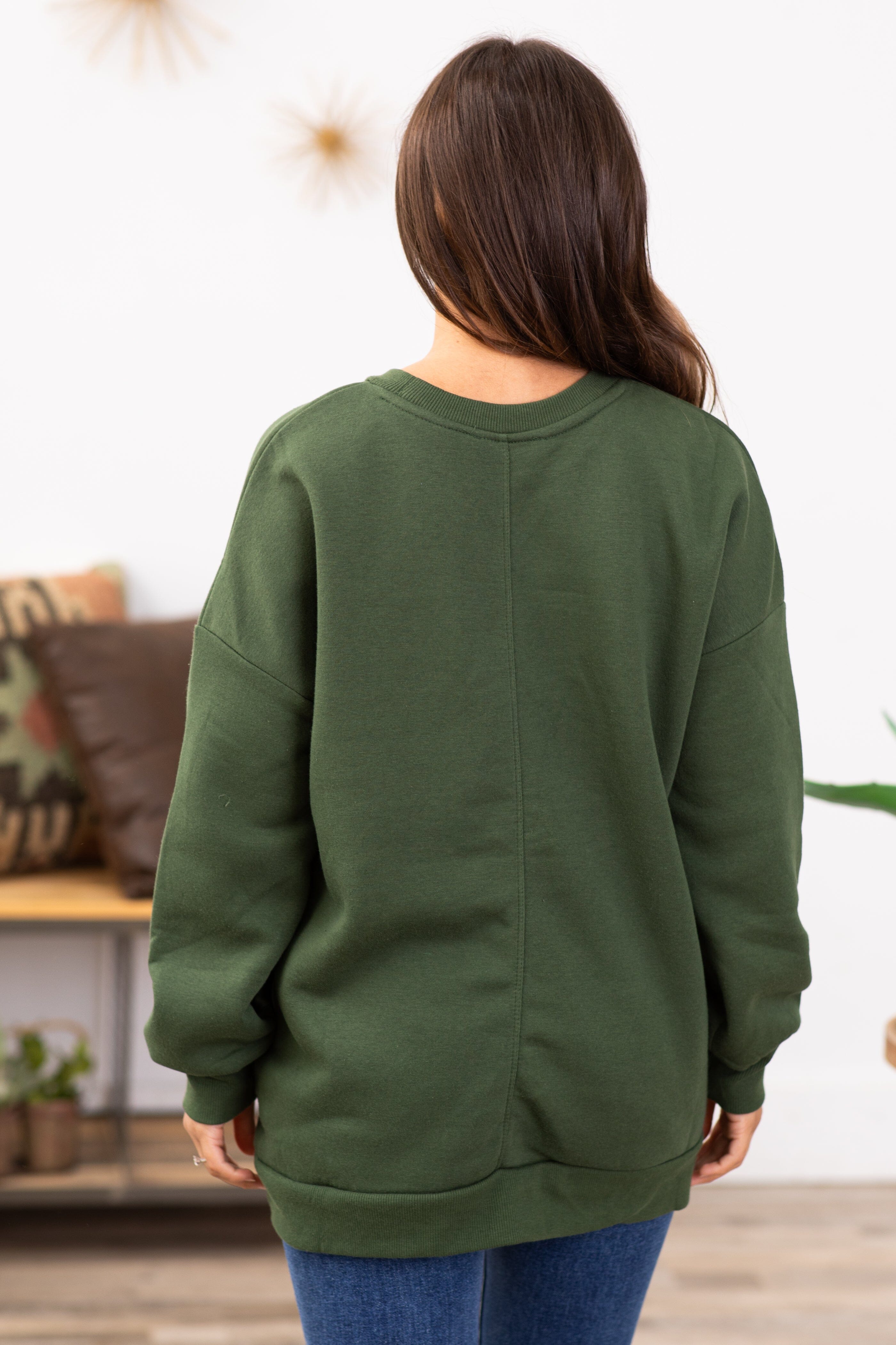 Hunter Green Crew Neck Sweatshirt With Pockets - Filly Flair
