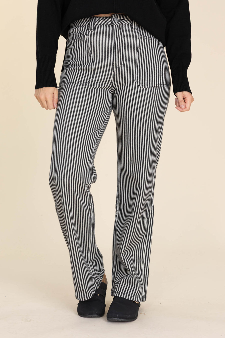 Mica Black And Ivory Stripe Straight Leg Jean