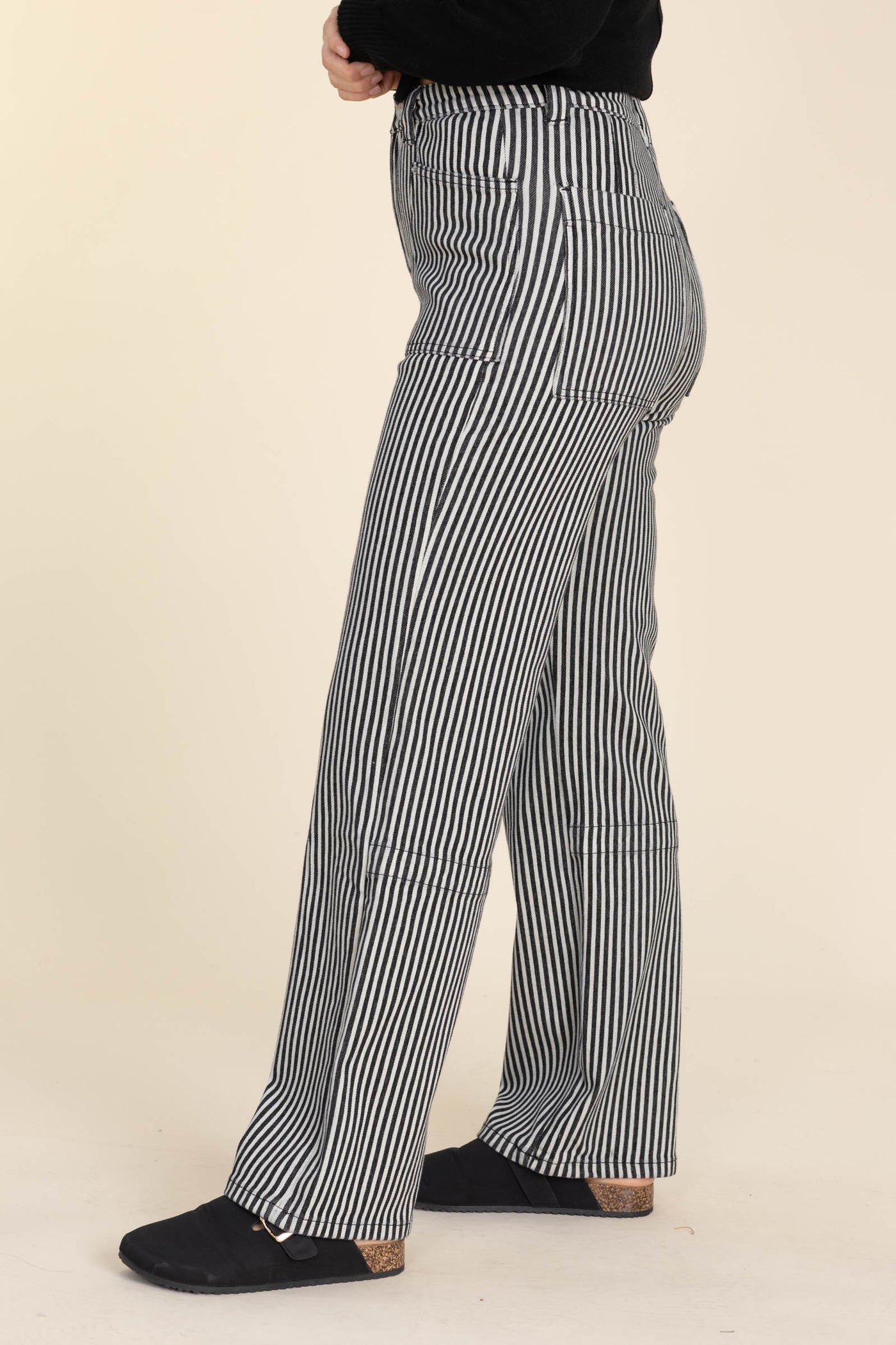 Mica Black And Ivory Stripe Straight Leg Jean