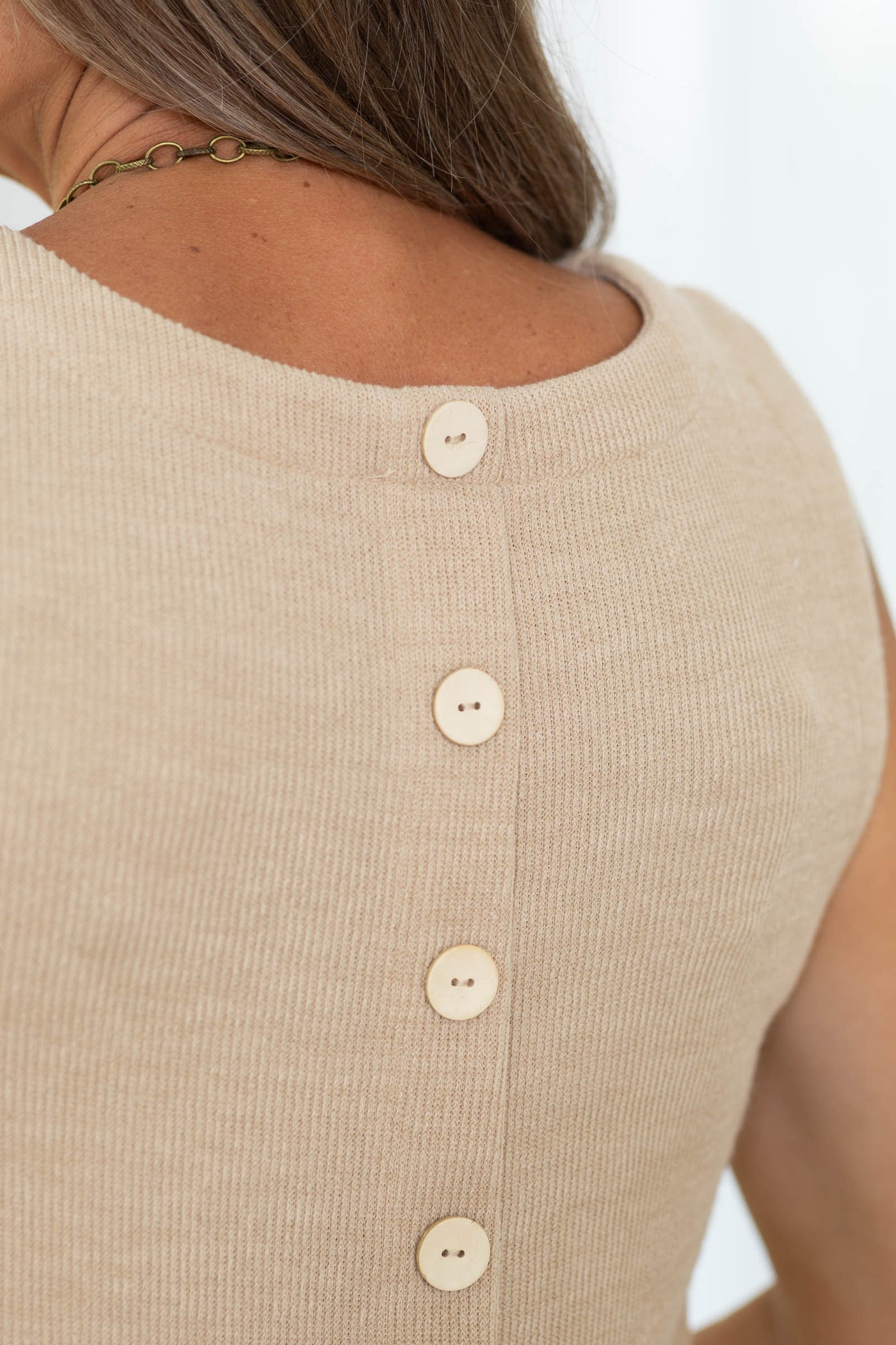 Tan Back Button Detail Knit Midi Dress