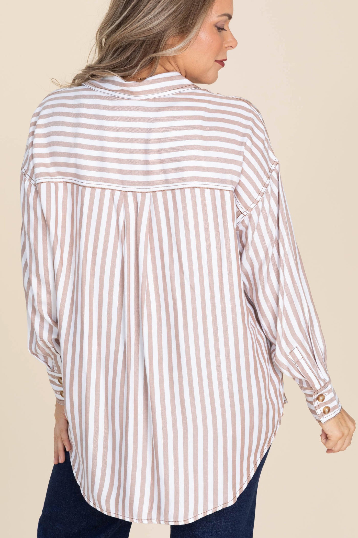 Taupe Stripe Collared Button Down Shirt