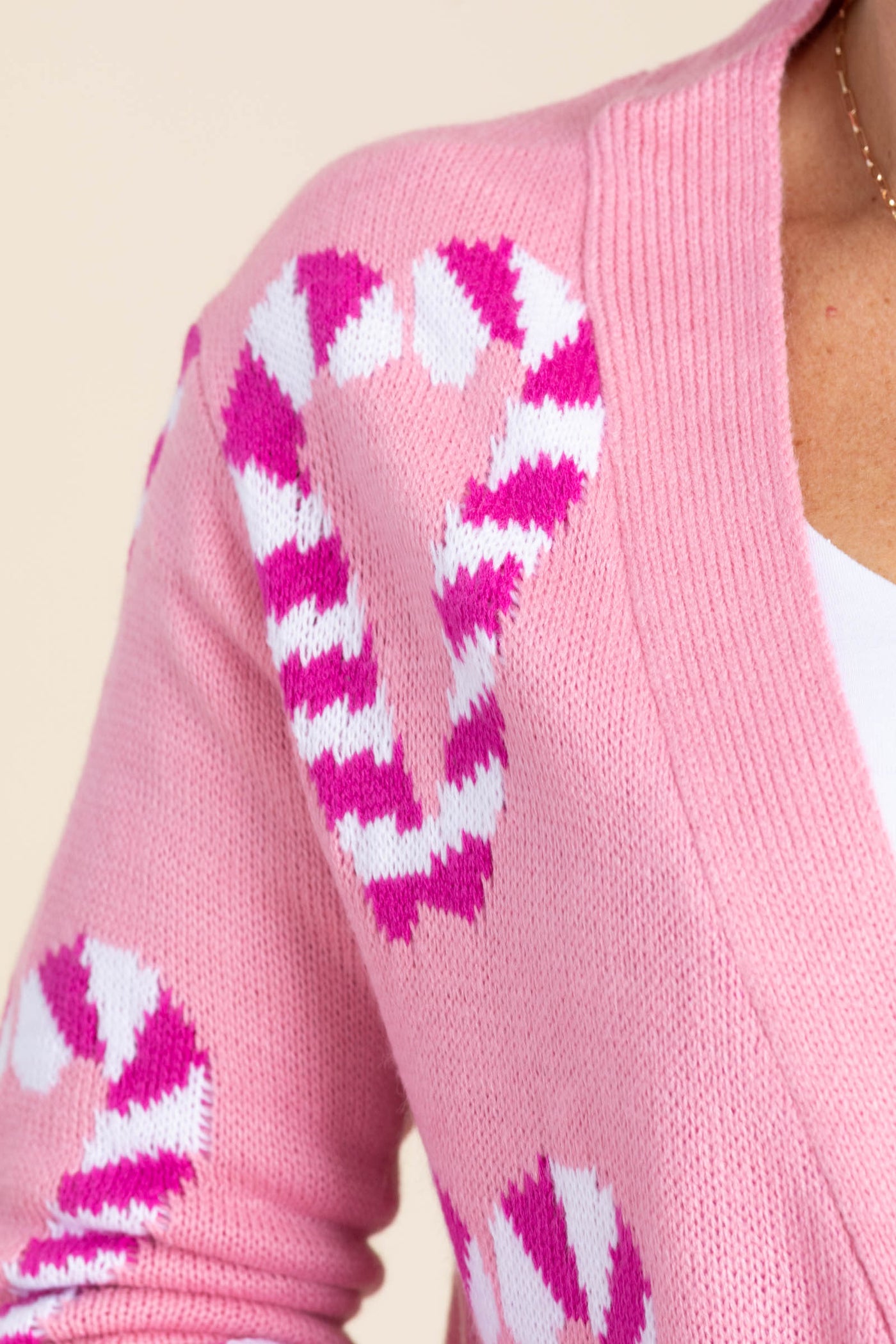 Pink Candy Canes Button Sweater Cardigan
