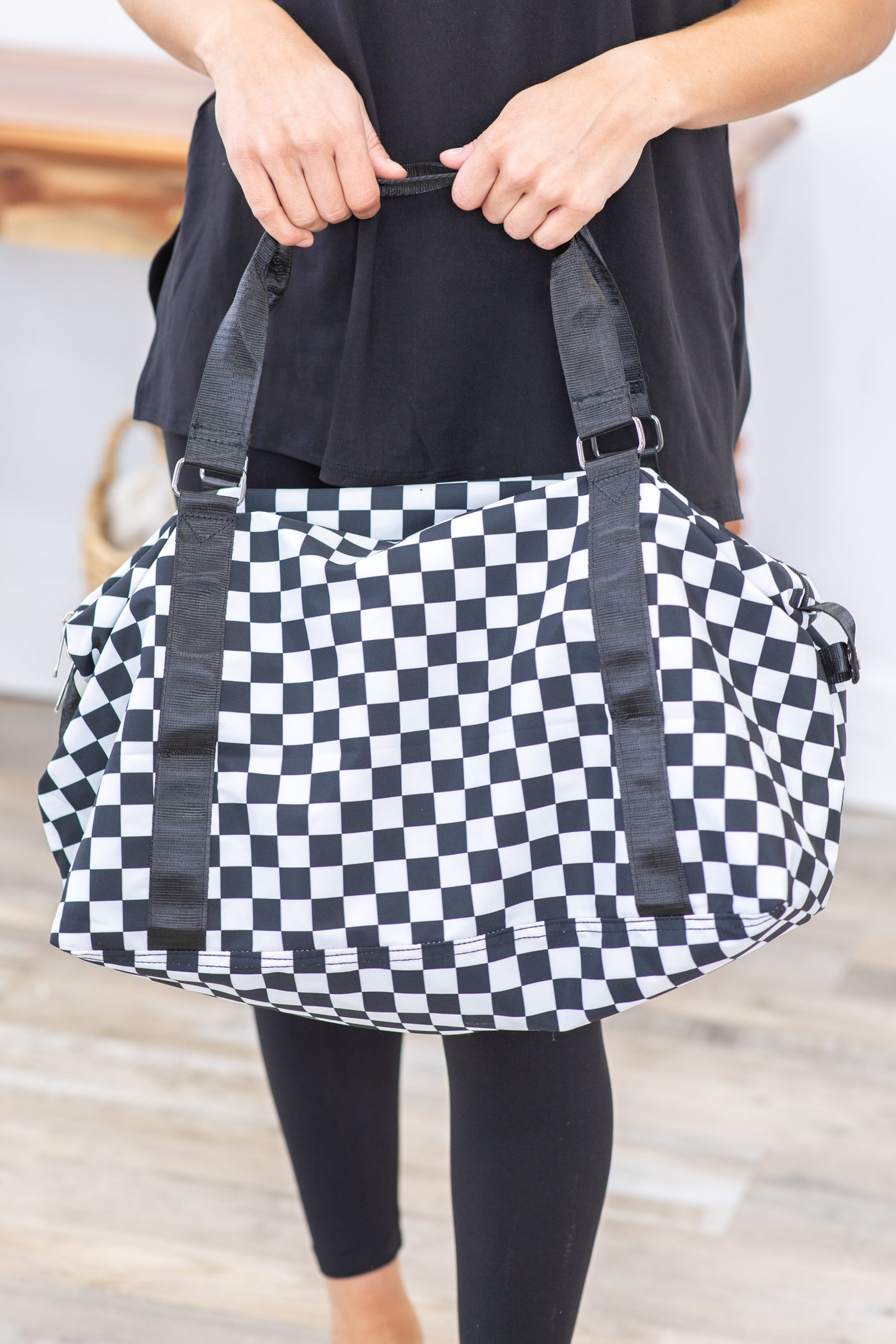 Black and White Checkered Travel Duffle Bag