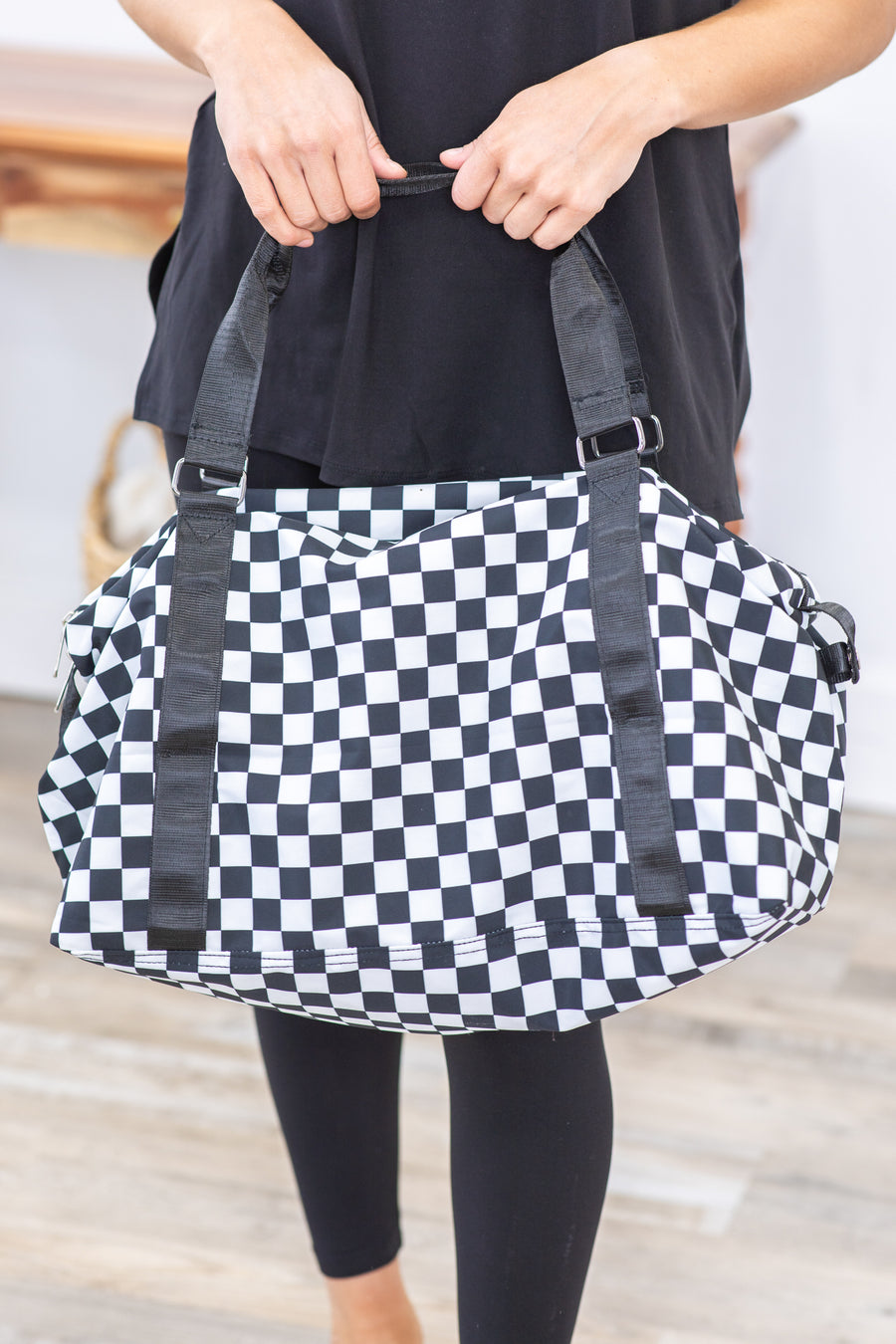 Black and White Checkered Travel Duffle Bag
