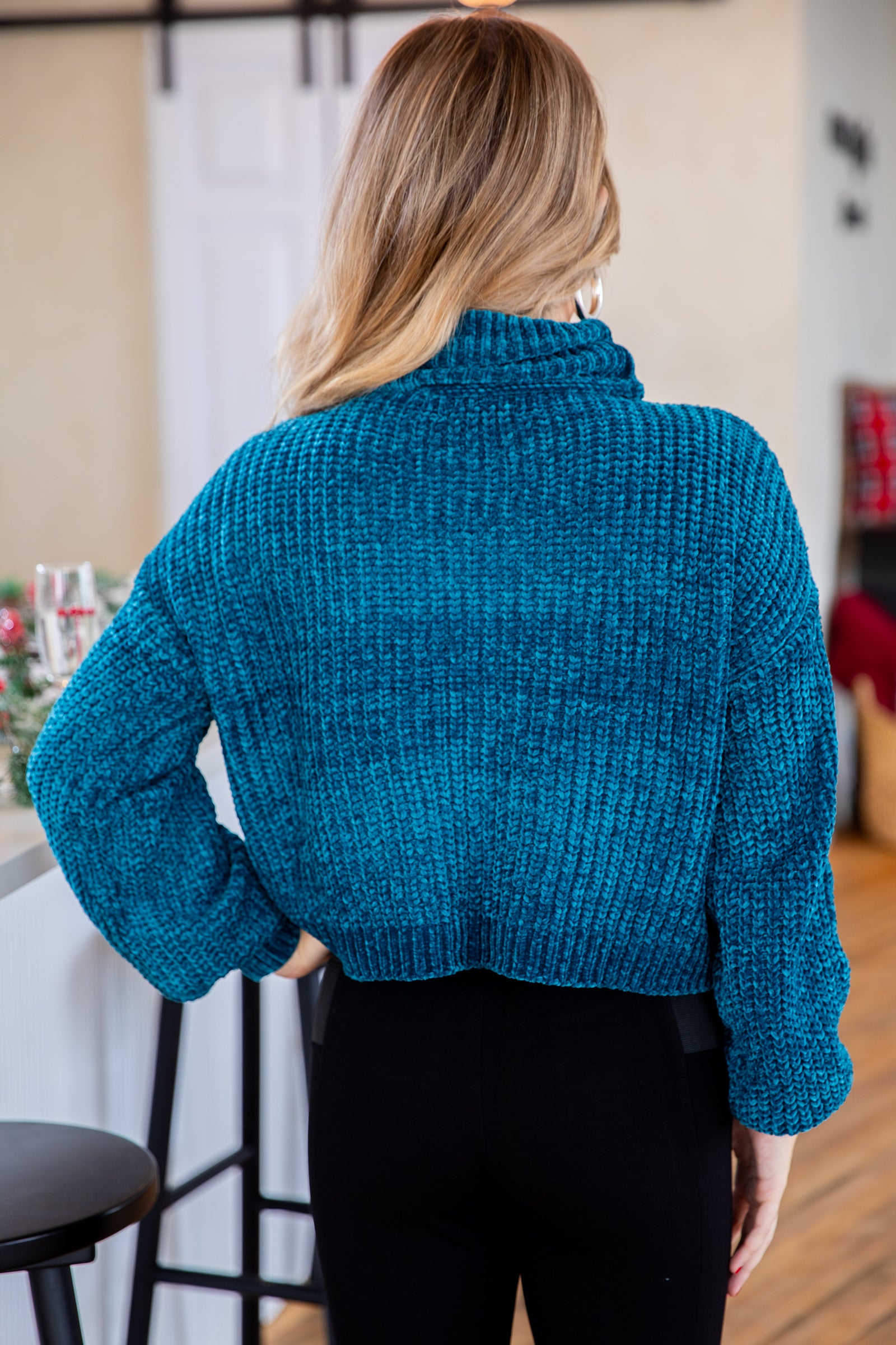 Teal Chenille Turtleneck Sweater