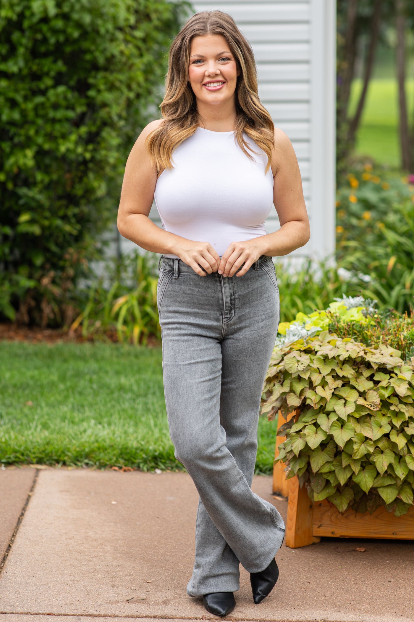KanCan Grey High Rise Flare Jeans