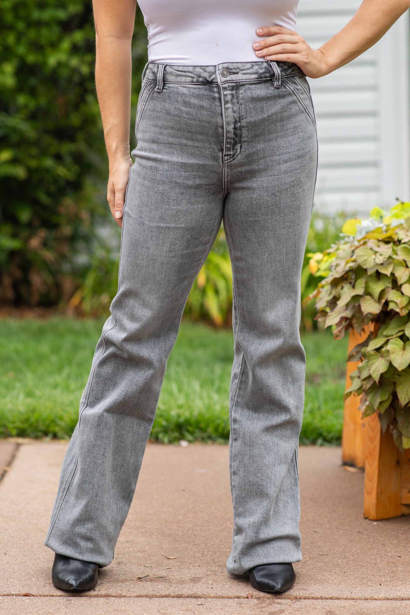 KanCan Grey High Rise Flare Jeans