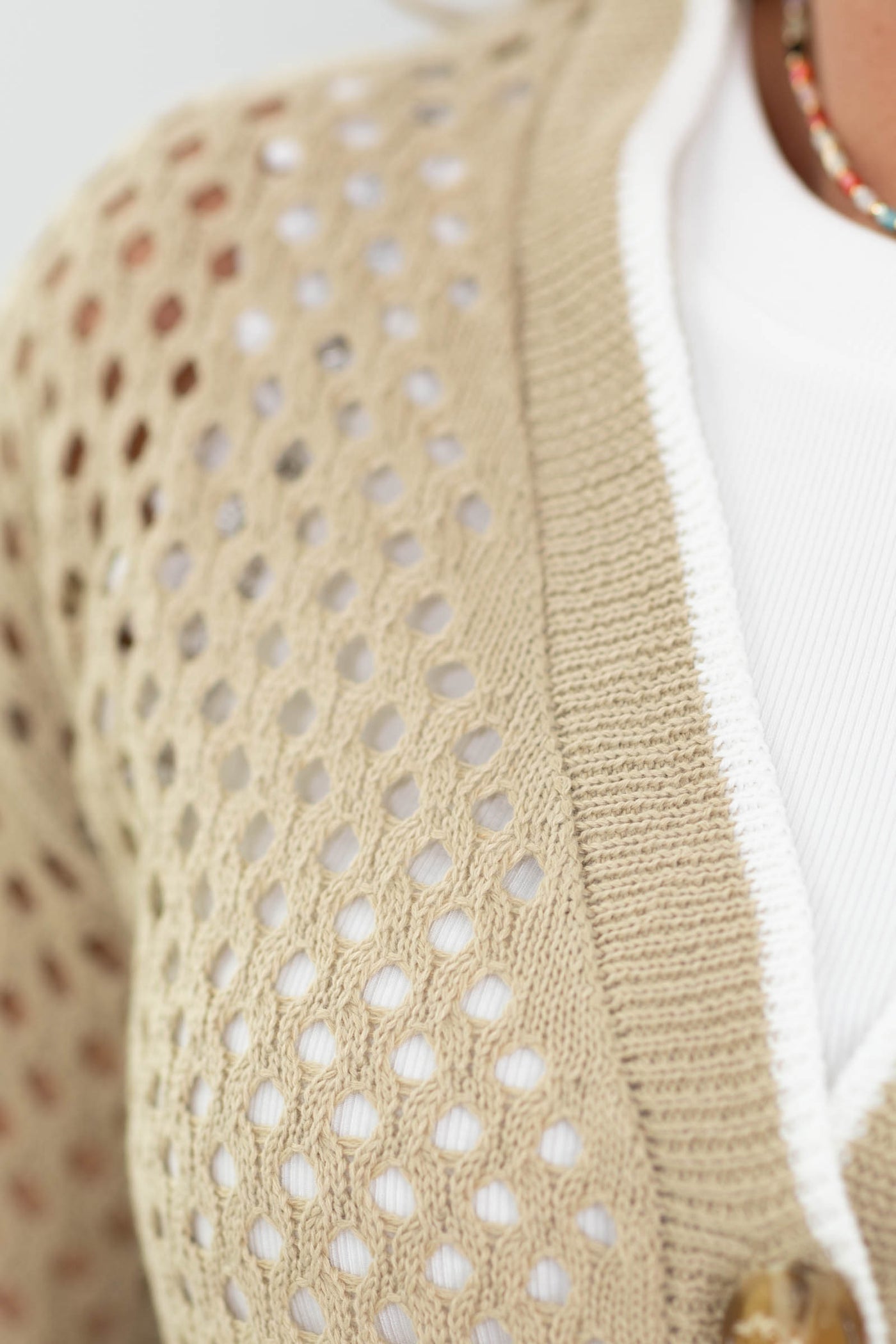 Taupe With Ivory Trim Sweater Cardigan