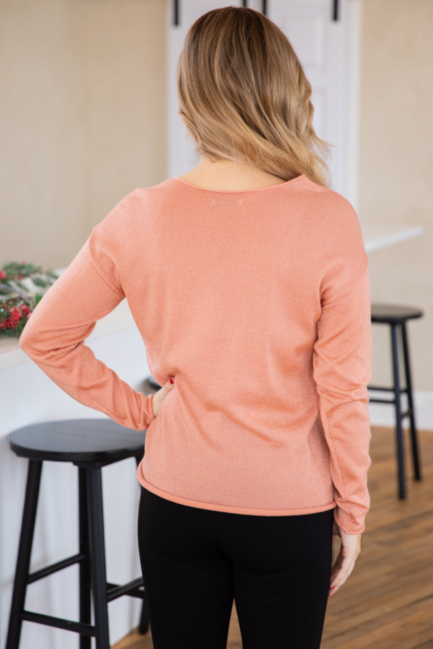 Dusty Rose Boat Neck Sweater With Lurex