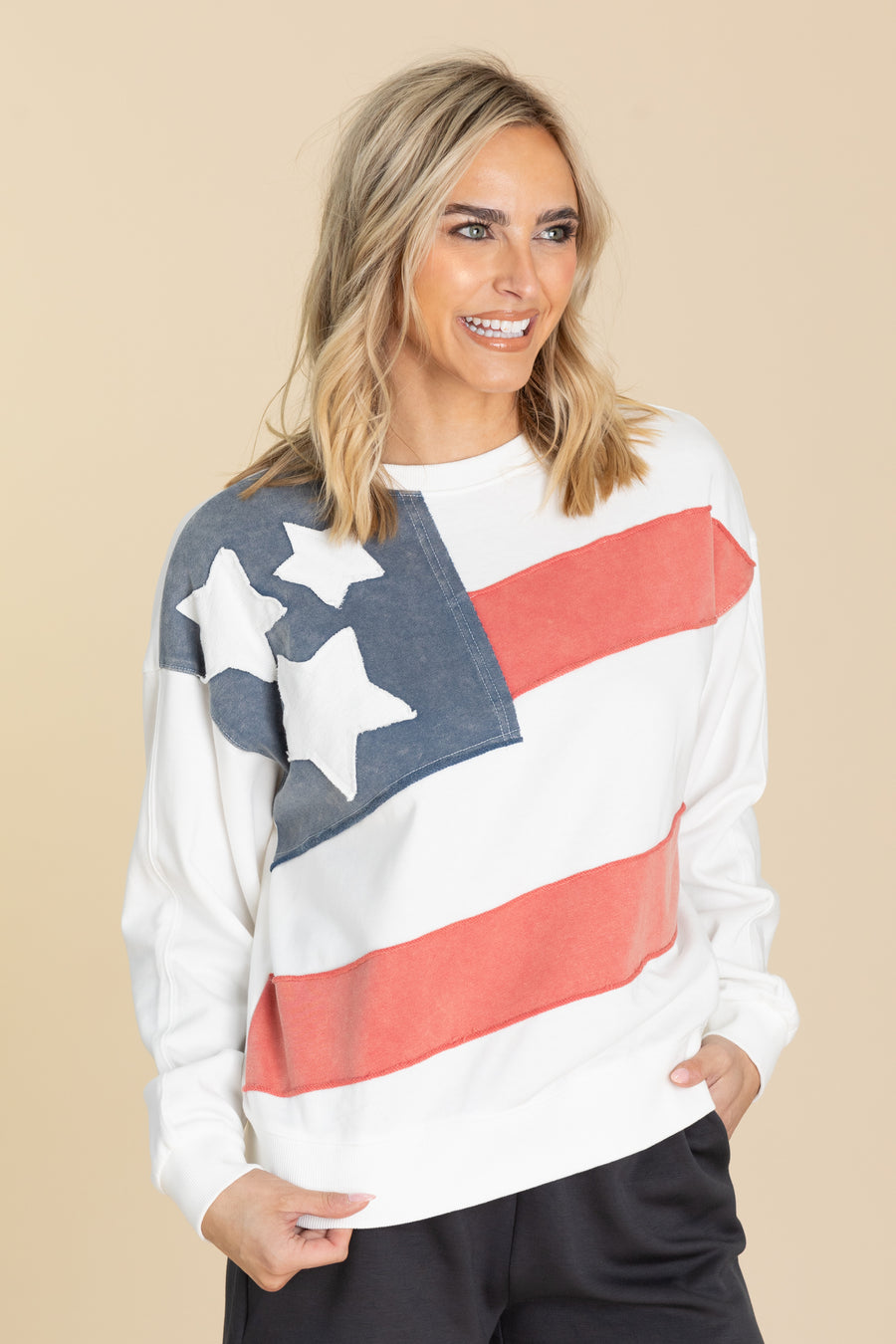 White American Flag Mineral Washed Pullover