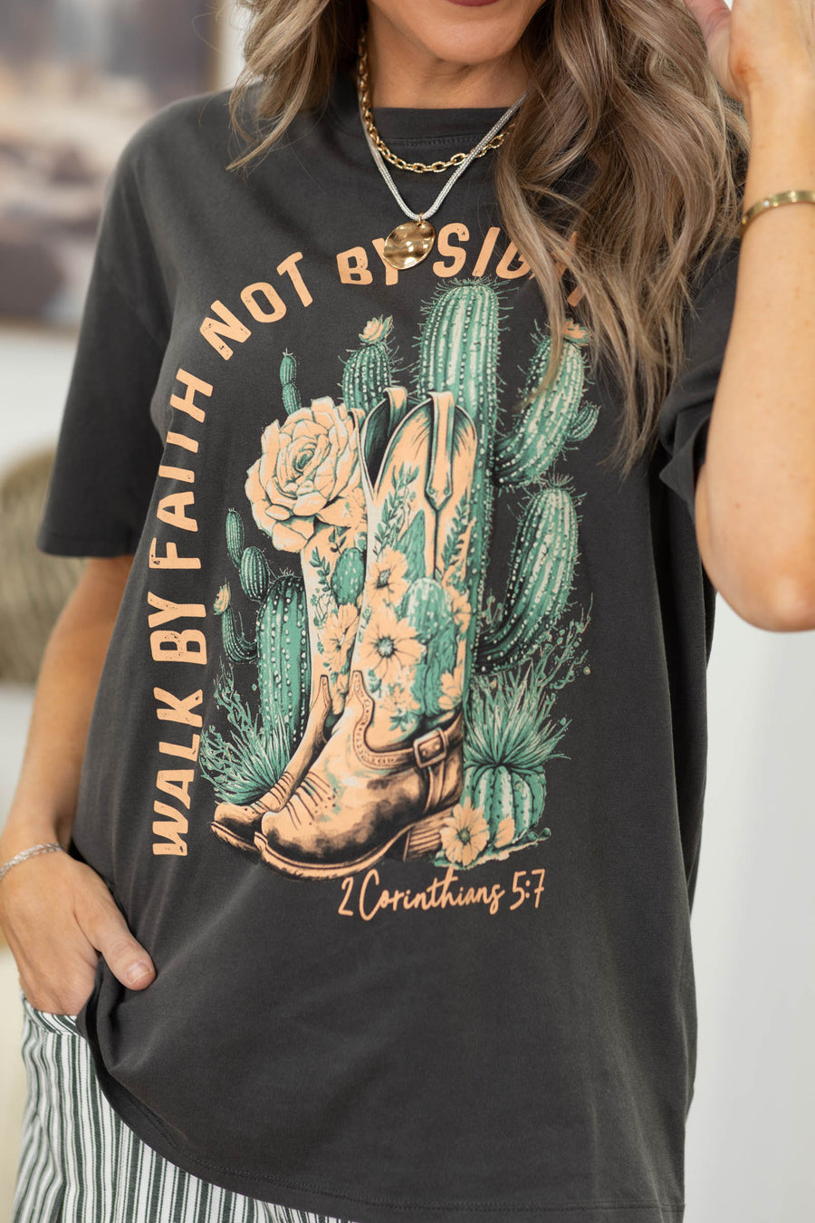 Charcoal Walk By Faith Not By Sight Graphic Tee