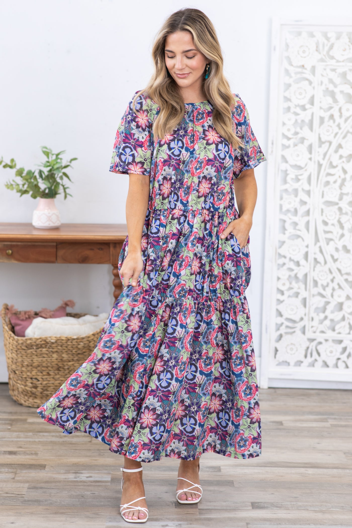 Green Floral Print Cotton Maxi Dress · Filly Flair