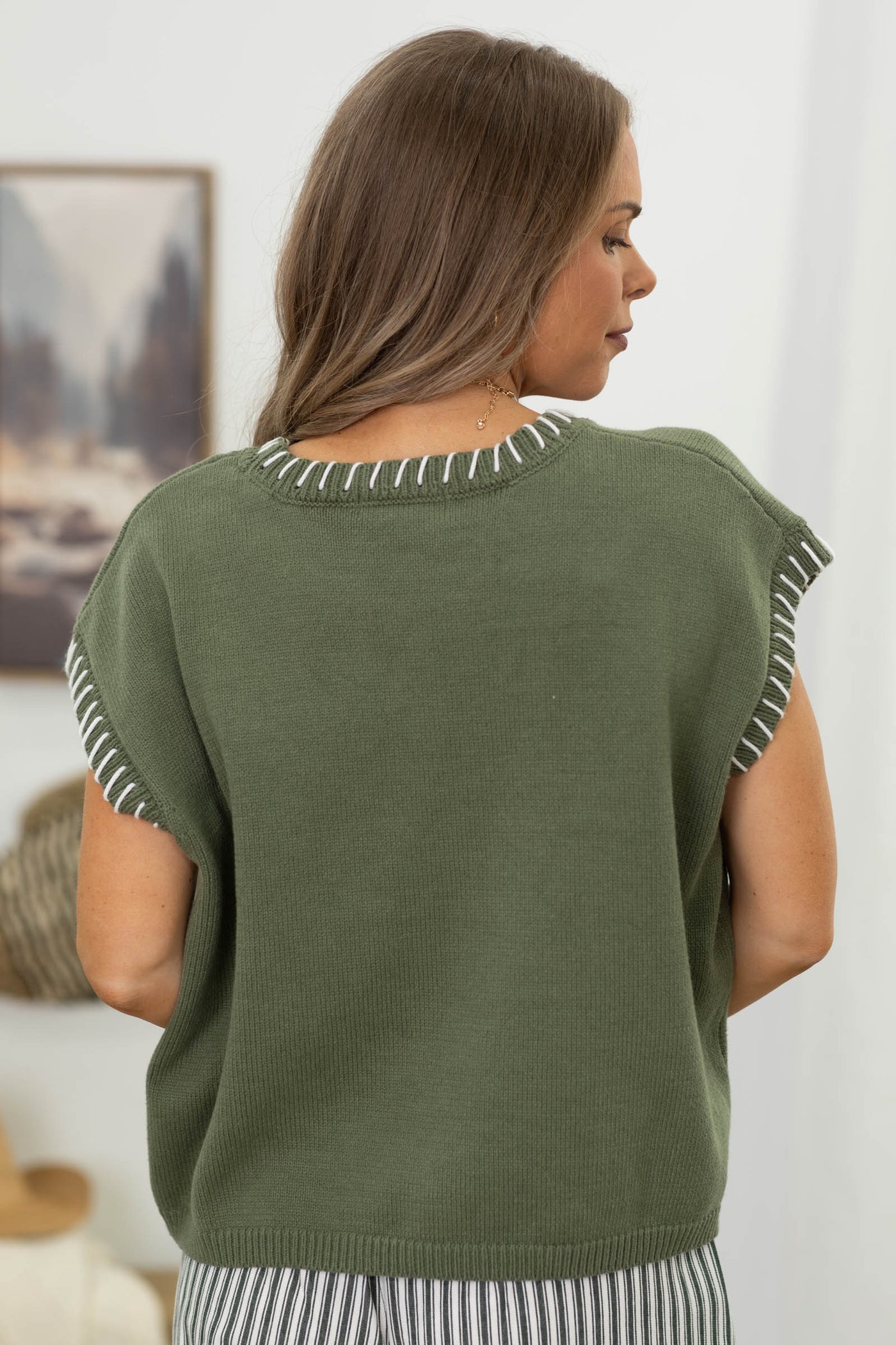 Stitch Detailed Oversized Sweater Vests