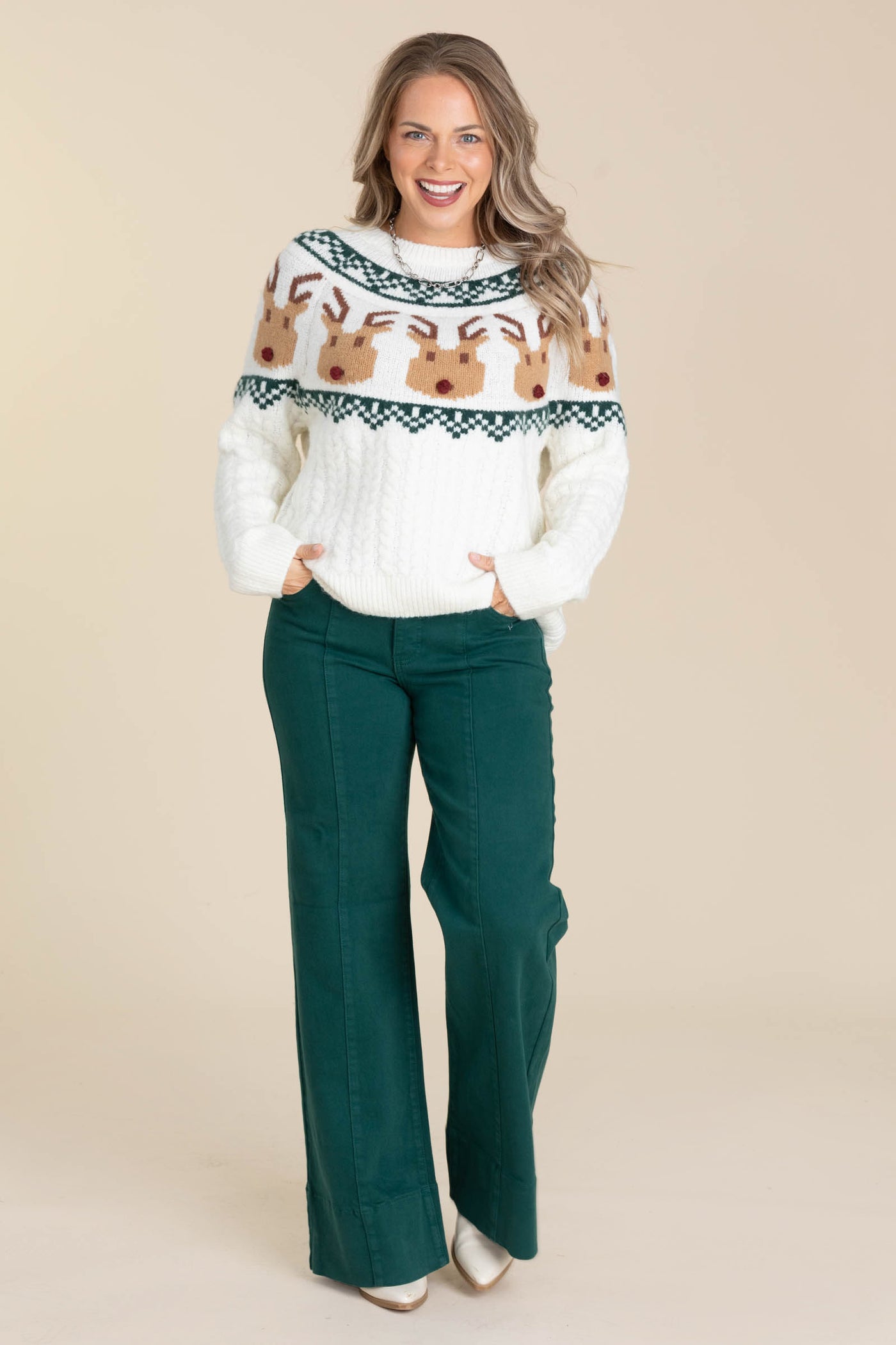 Risen Hunter Green Tummy Control Wide Hem Pant