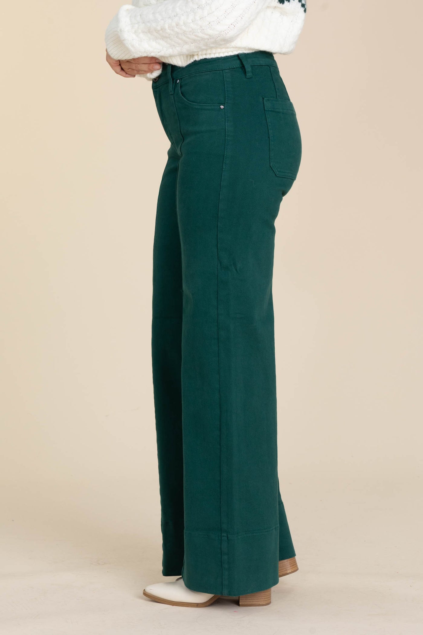 Risen Hunter Green Tummy Control Wide Hem Pant