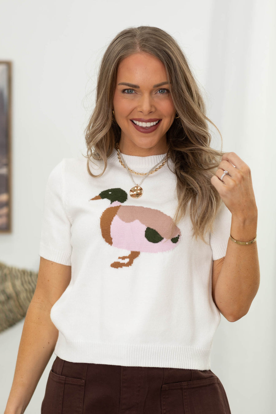 Ivory Duck Graphic Short Sleeve Pullover Top