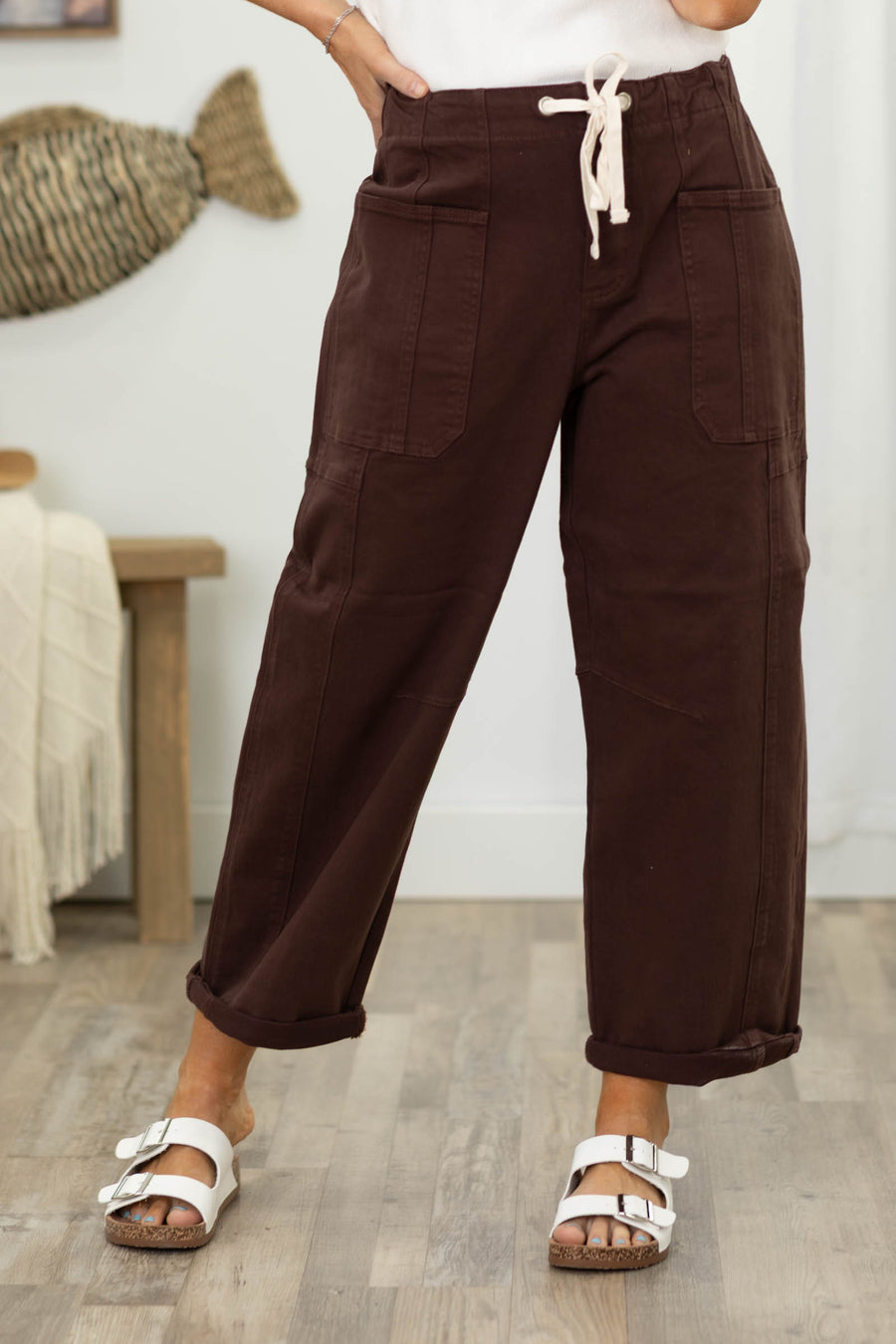 Risen Chocolate Crop Wide Barrel Pants