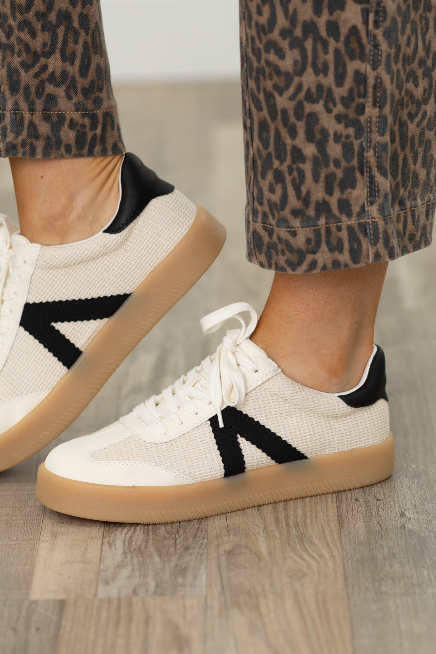 MIA Beige Woven Sneaker With Leather