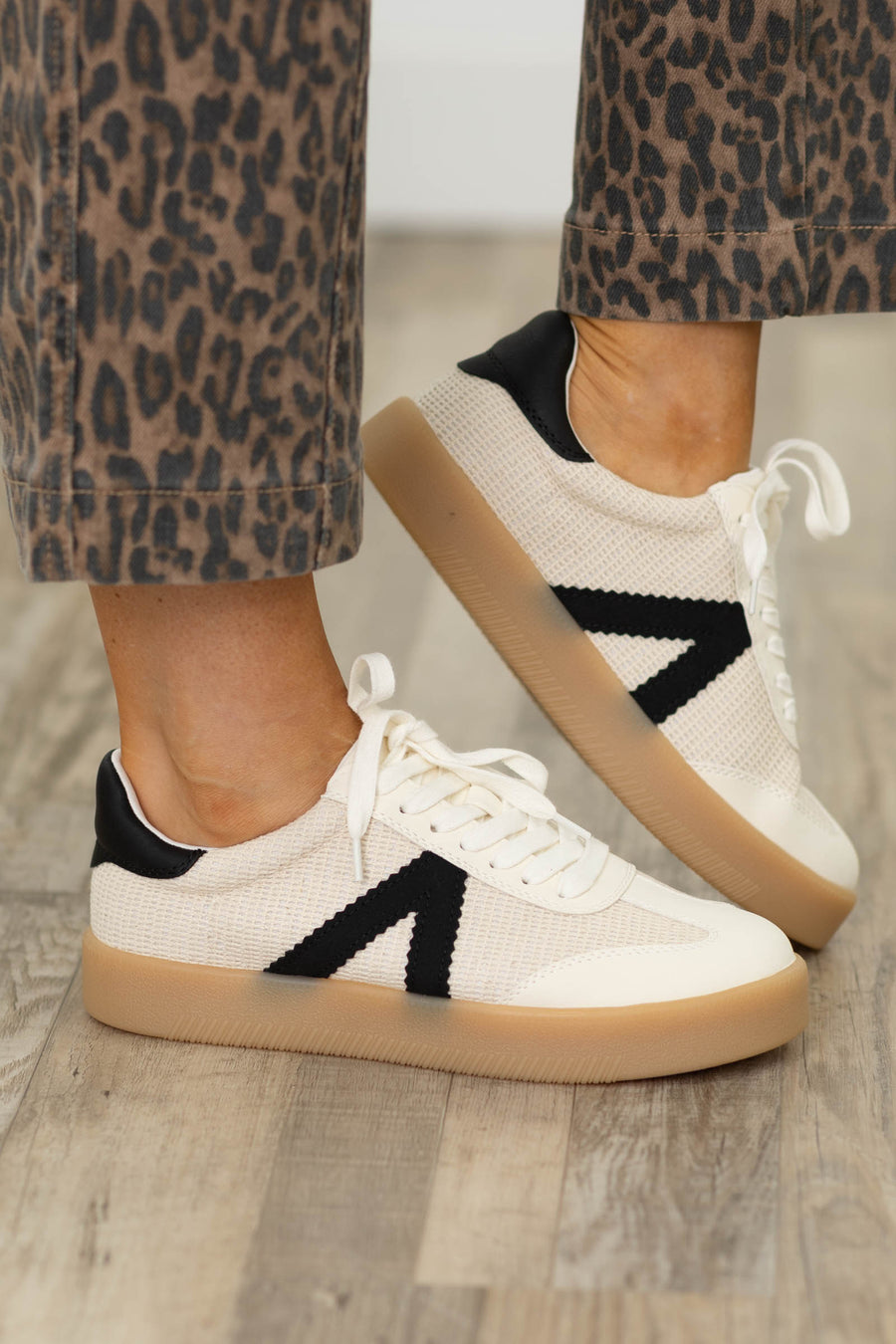 MIA Beige Woven Sneaker With Leather