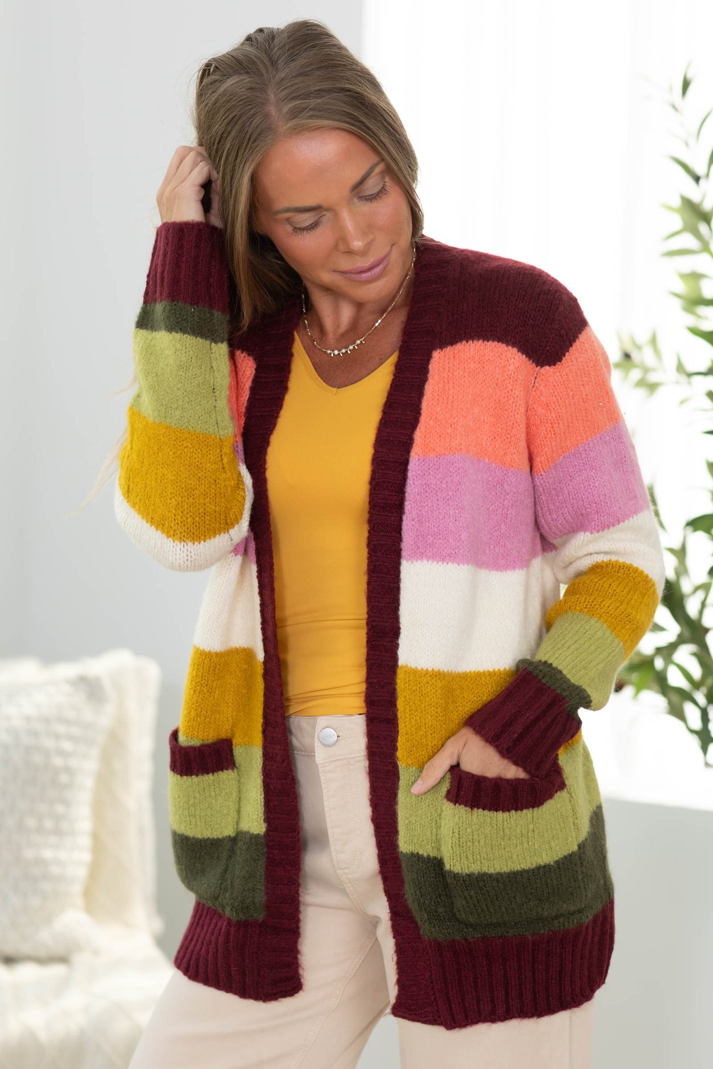 Staccato Multicolor Blocked Open Front Cardigan