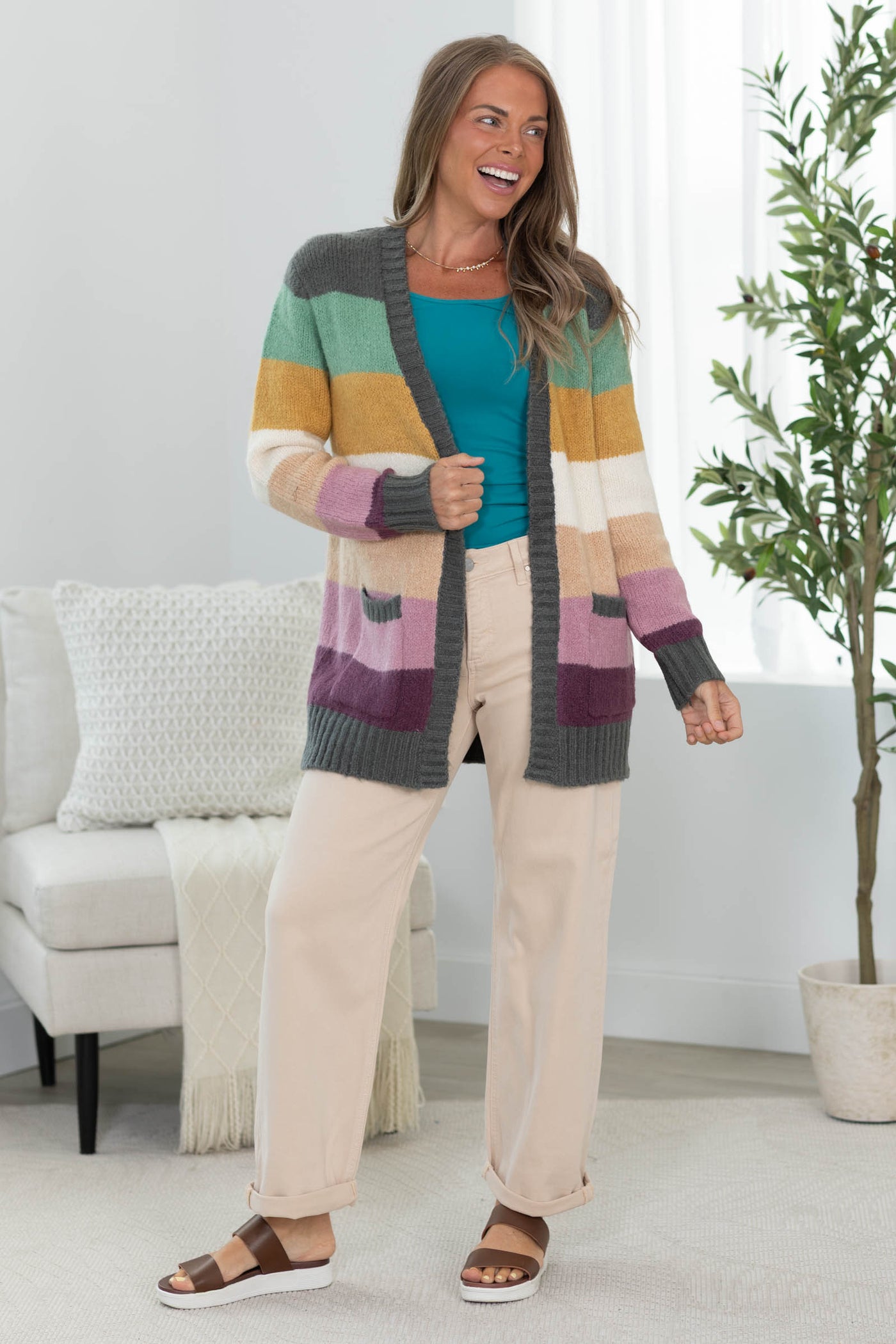 Staccato Multicolor Blocked Open Front Cardigan