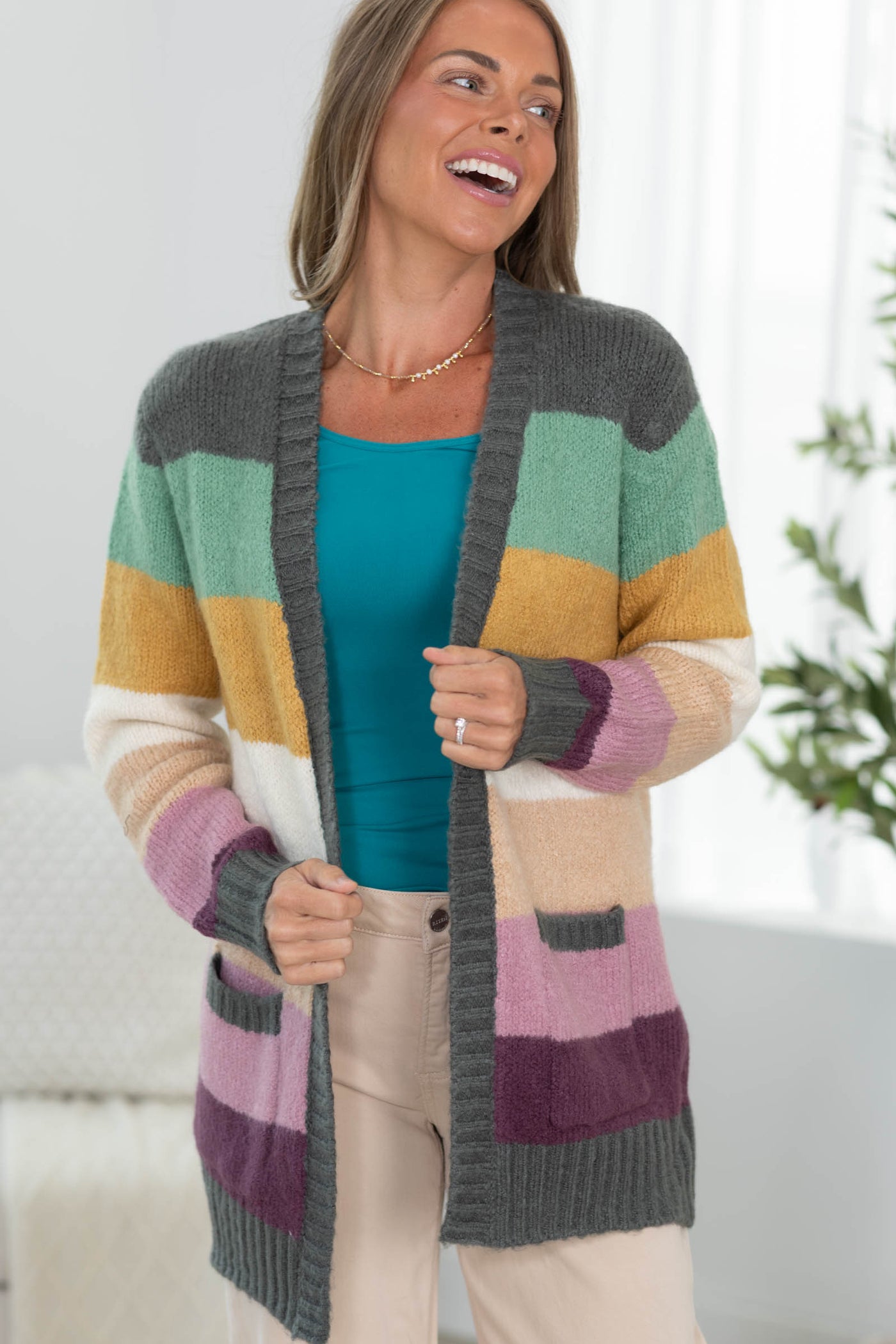 Staccato Multicolor Blocked Open Front Cardigan