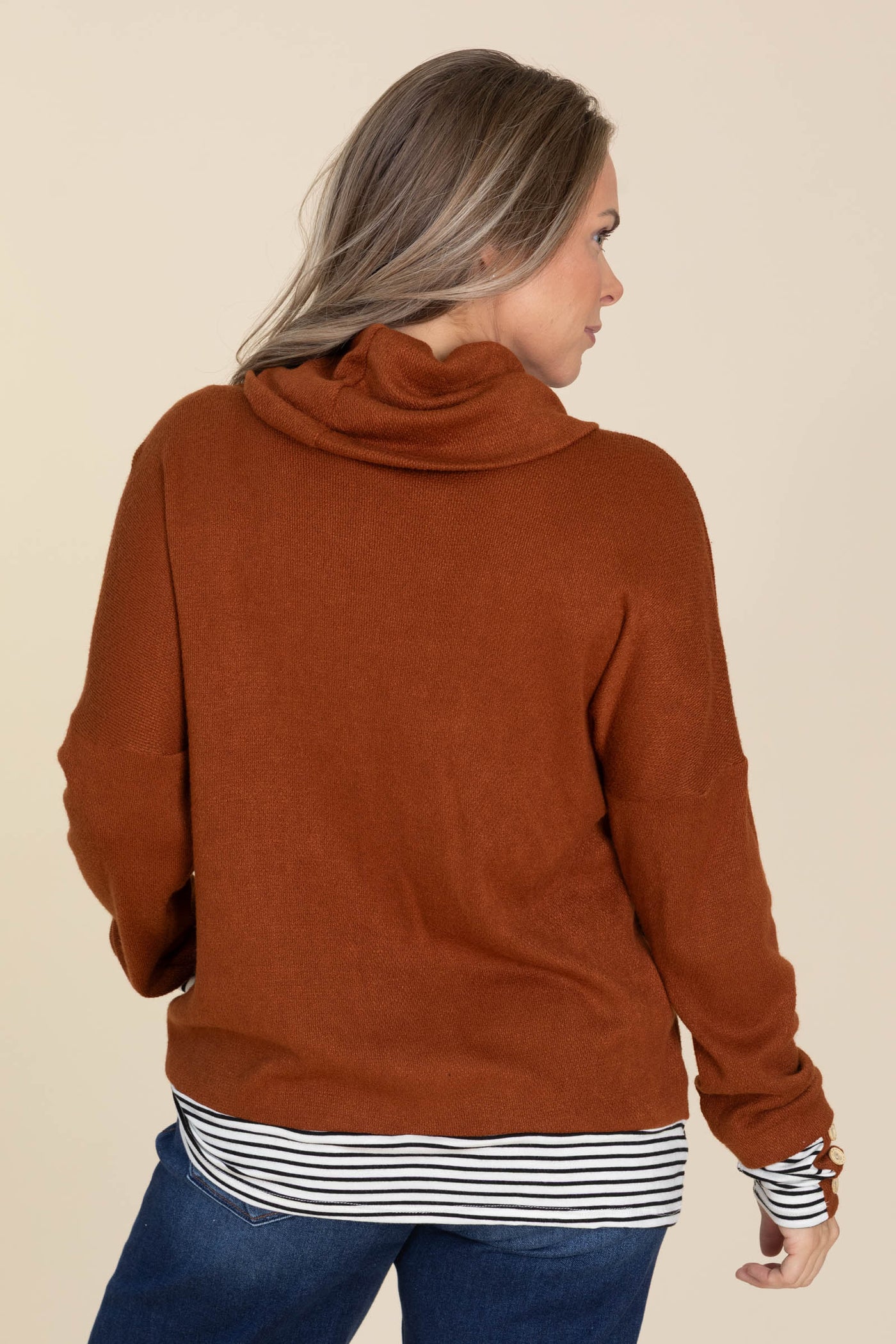 Rust Thermal Cashmere Tunic Knit Top