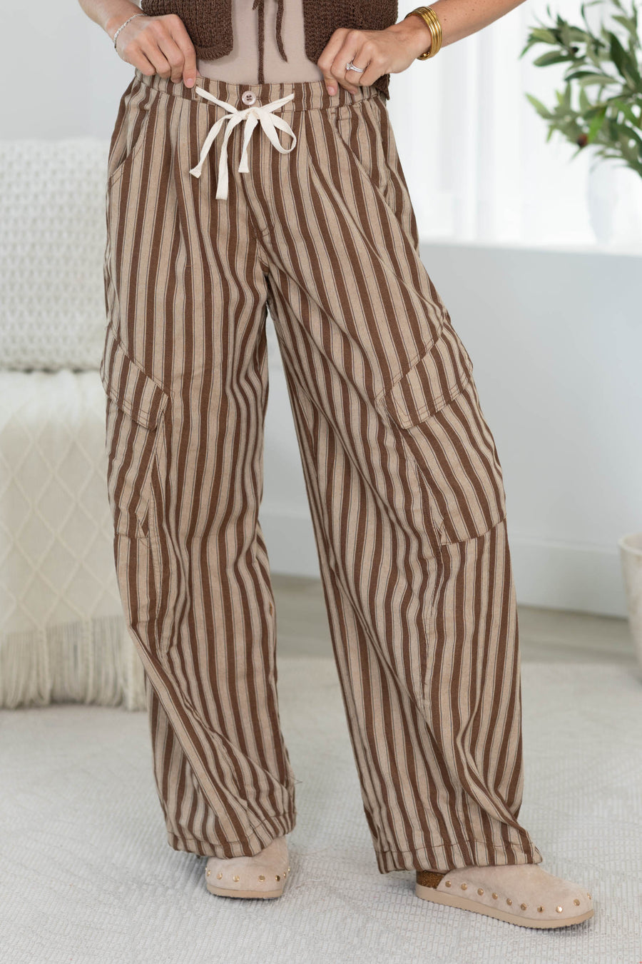 Cotierra Striped Wide-Leg Cargo Pants