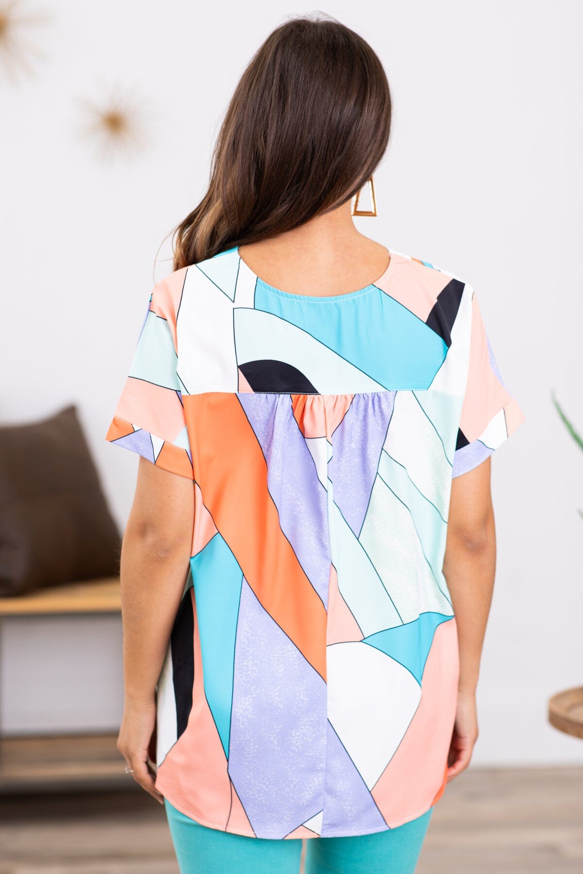 Coral and Turquoise Abstract Print Top - Filly Flair