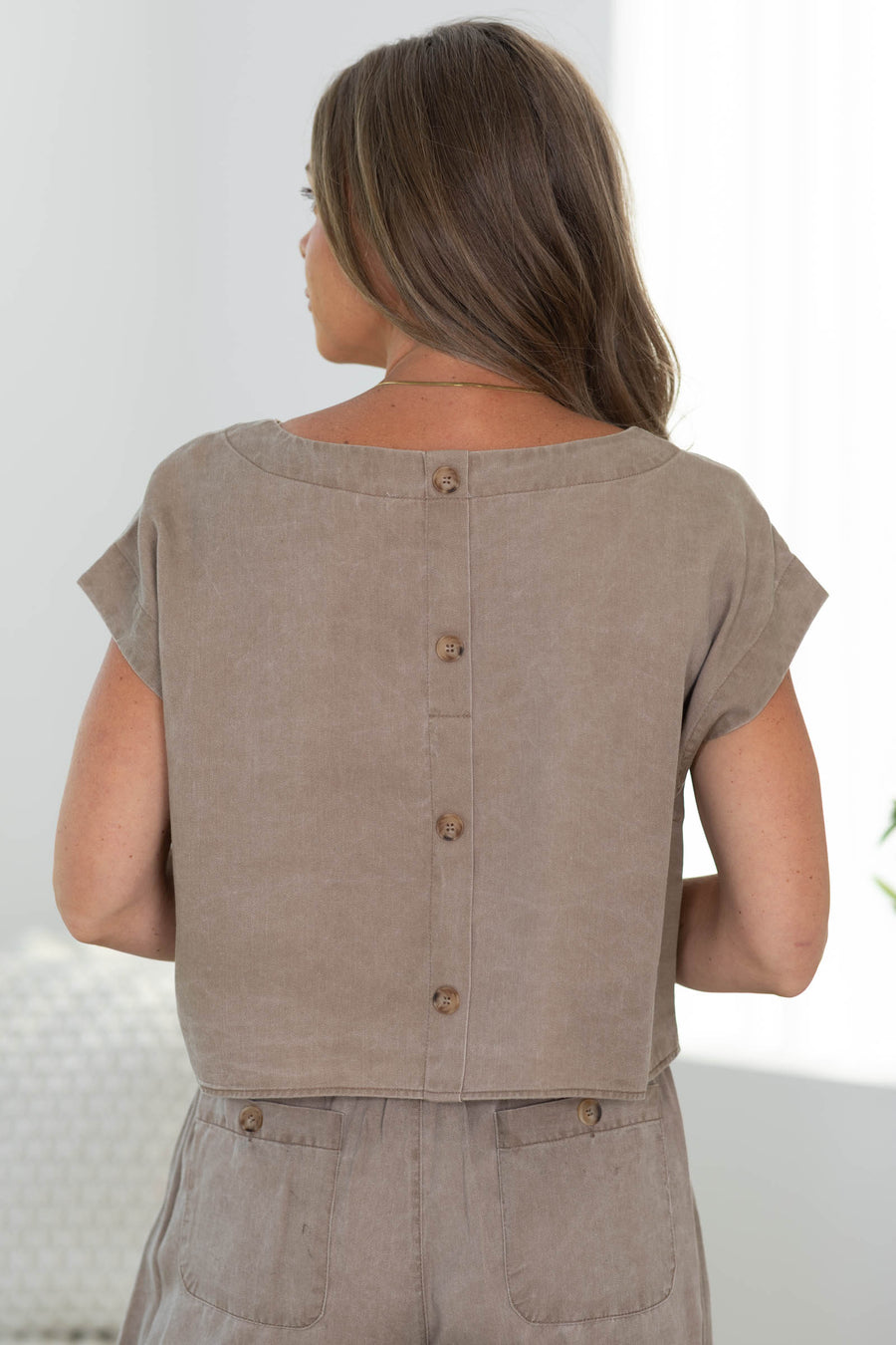 Mineral Washed Boat Neck Knit Tops