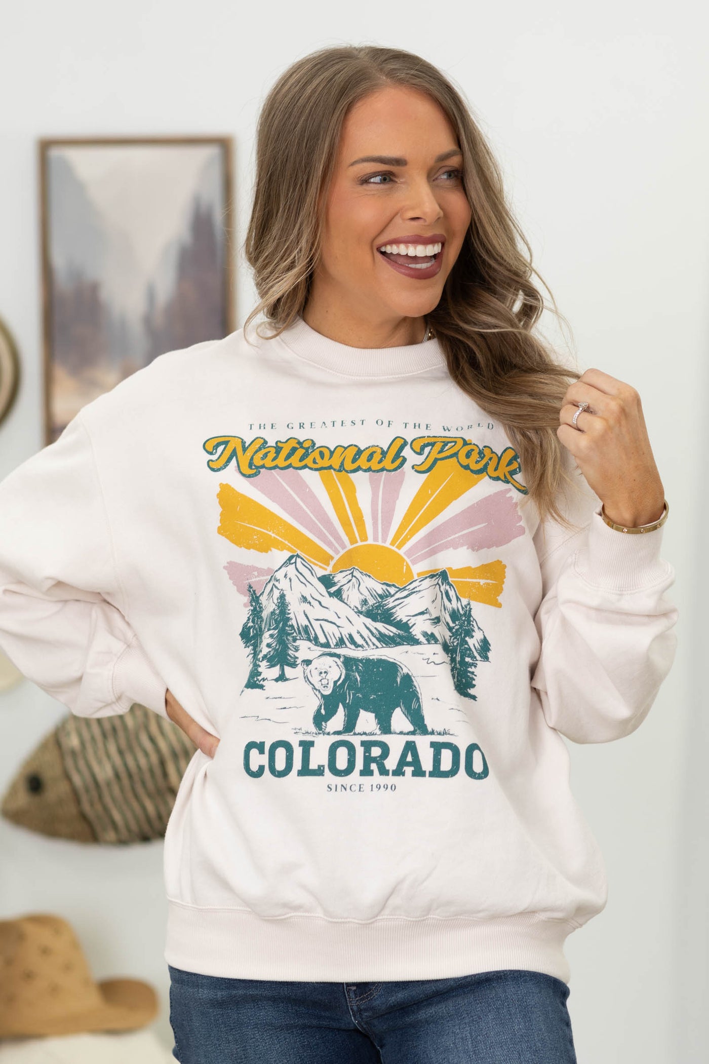 Light Pink National Park Colorado Sweatshirt- 100% Cotton