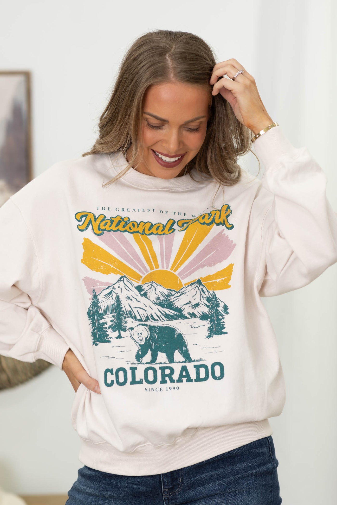 Light Pink National Park Colorado Sweatshirt- 100% Cotton