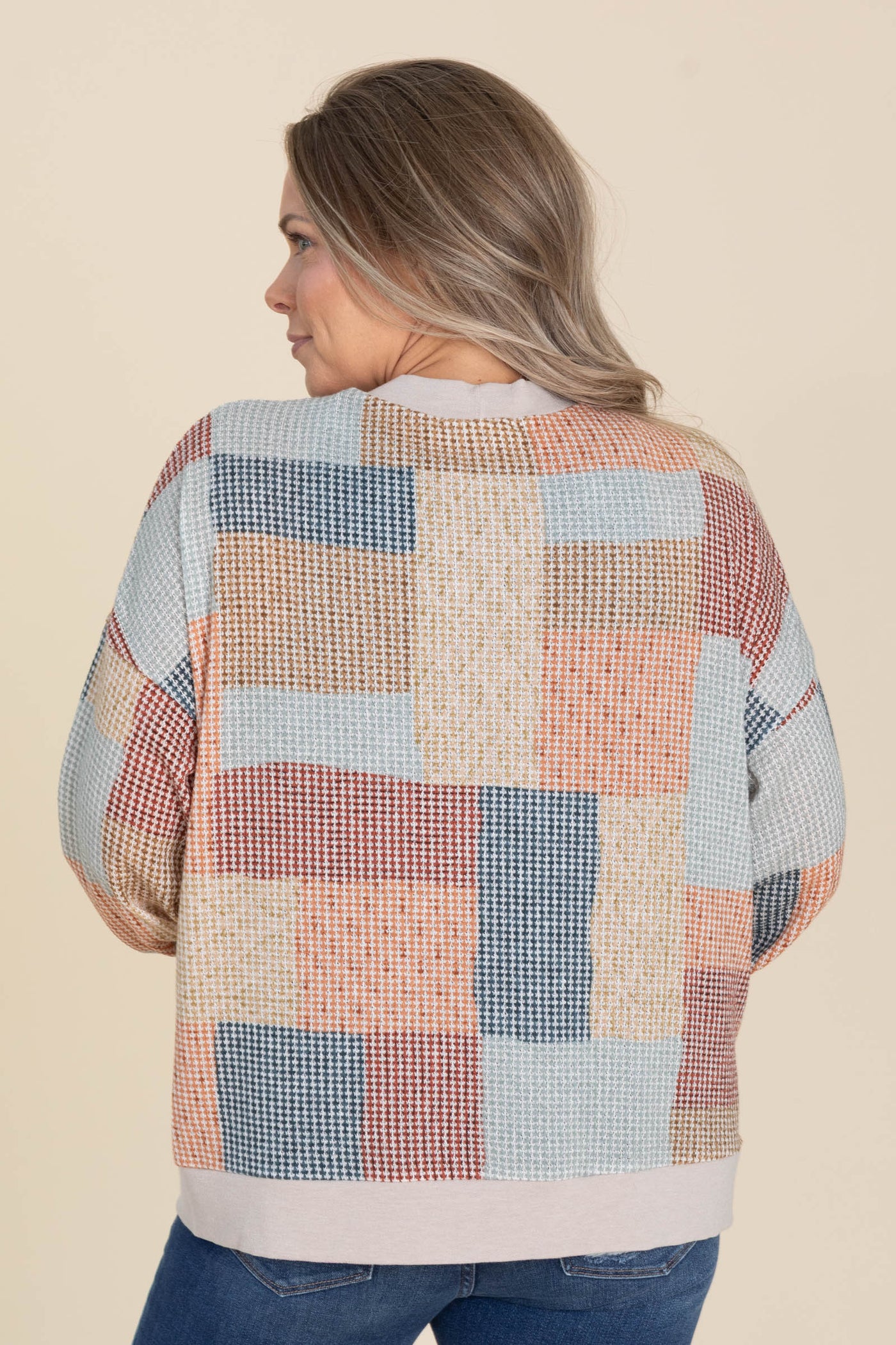 Taupe And Rust Patchwork Open Front Cardigan