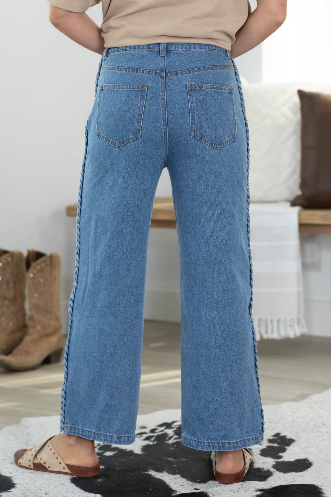 Vintage Washed Straight Jean With Side Braids