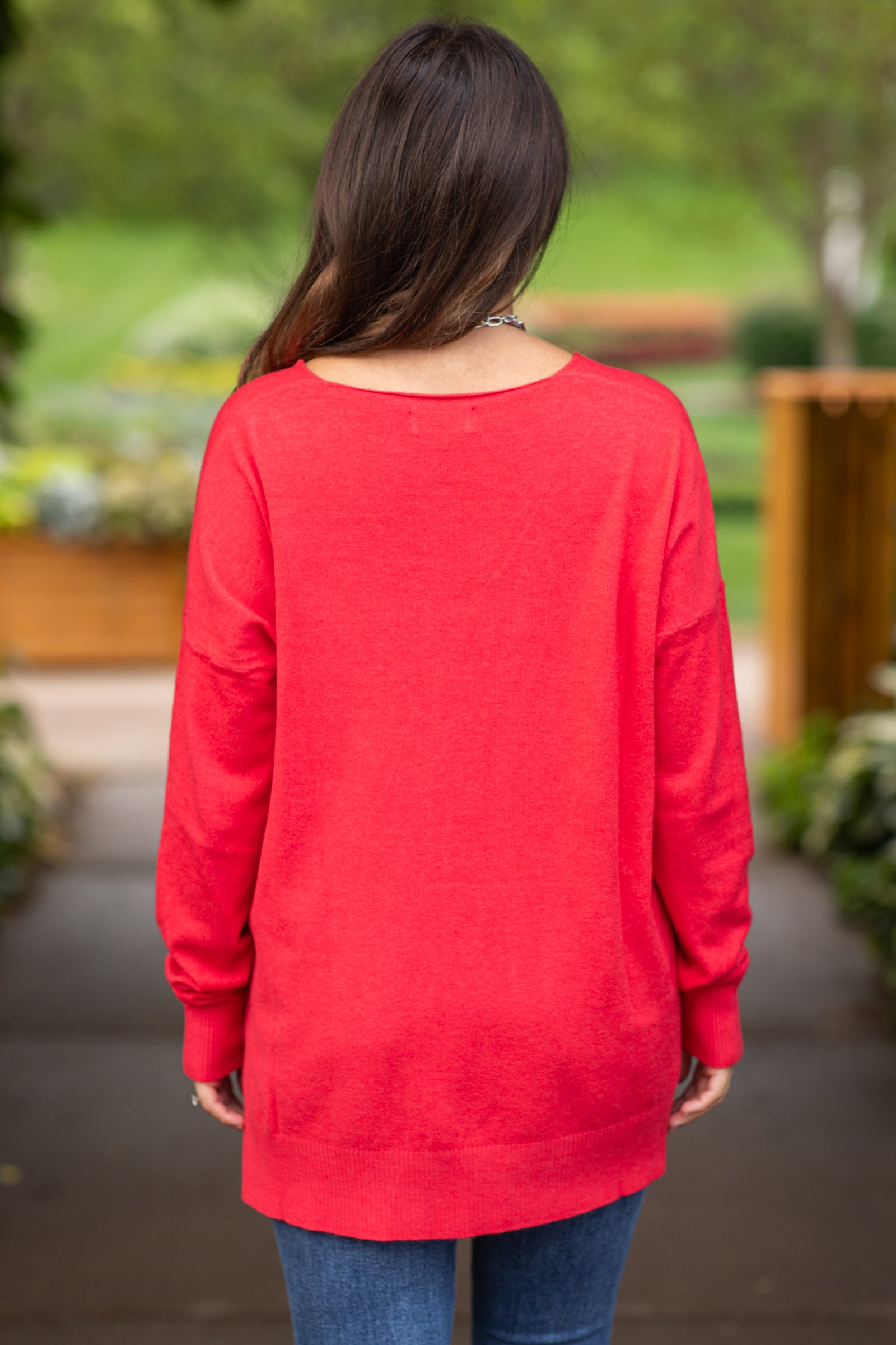 Red Front Seam Garment Dyed Sweater