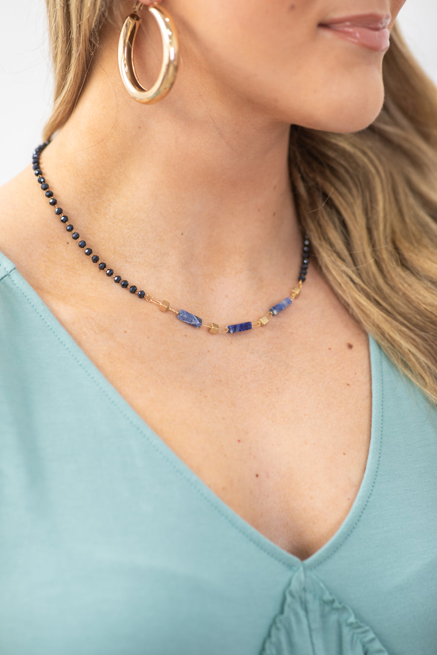 Navy and Gold Beaded Necklace