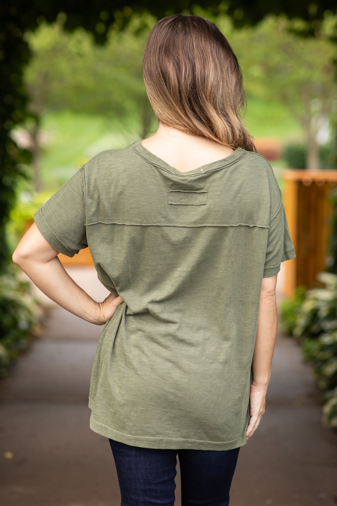 Army Green Washed Top With Side Slits