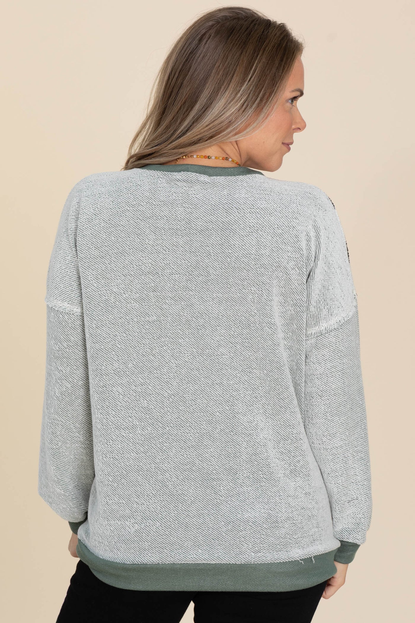 Olive With Stripe Sides Knit Top